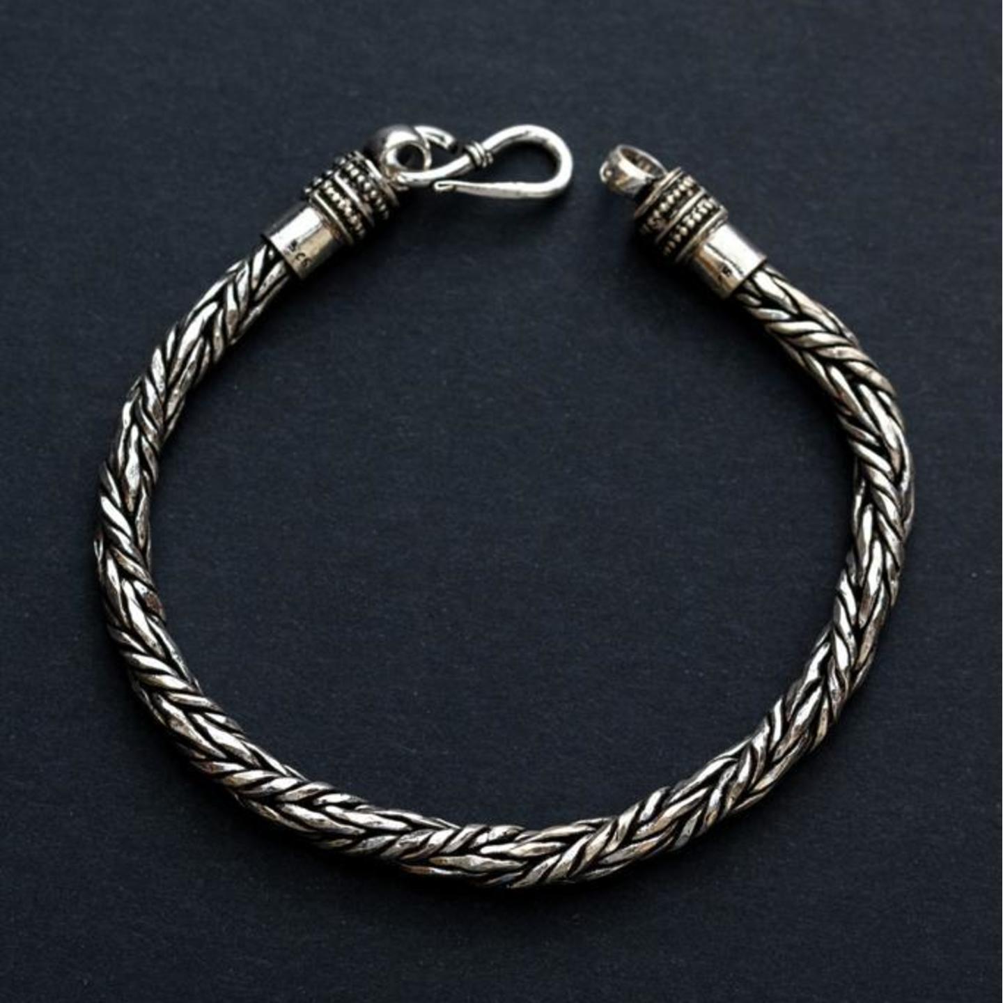 925 Solid Sterling Silver Handmade Bracelet - Length 8.25 Inches - Designer Mens Silver Bracelet - Oxidized Jewelry  36.5gm