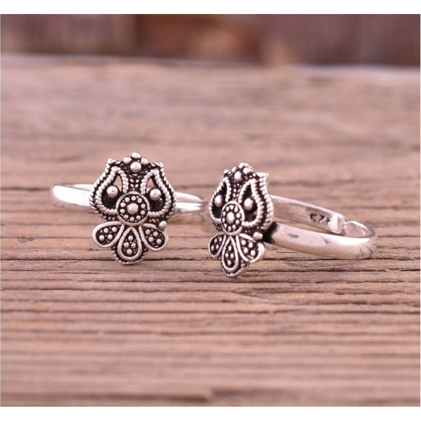 925 Solid Sterling Silver Toe Ring - Flower Toe Ring - Handmade Toe Ring - Adjustable Toe Band - Oxidize Silver Toe Ring - Midi Toe Ring