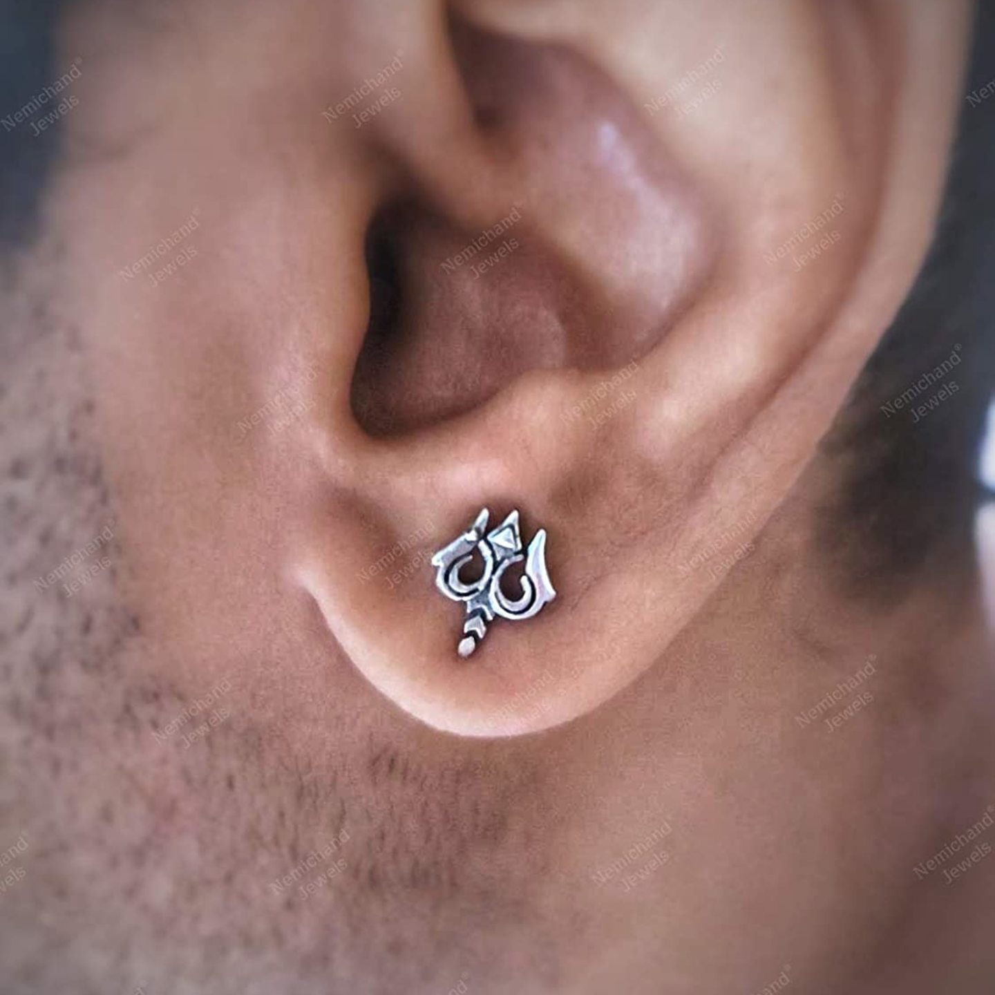 925 Sterling Silver Trishul Earring For Men - 1pc