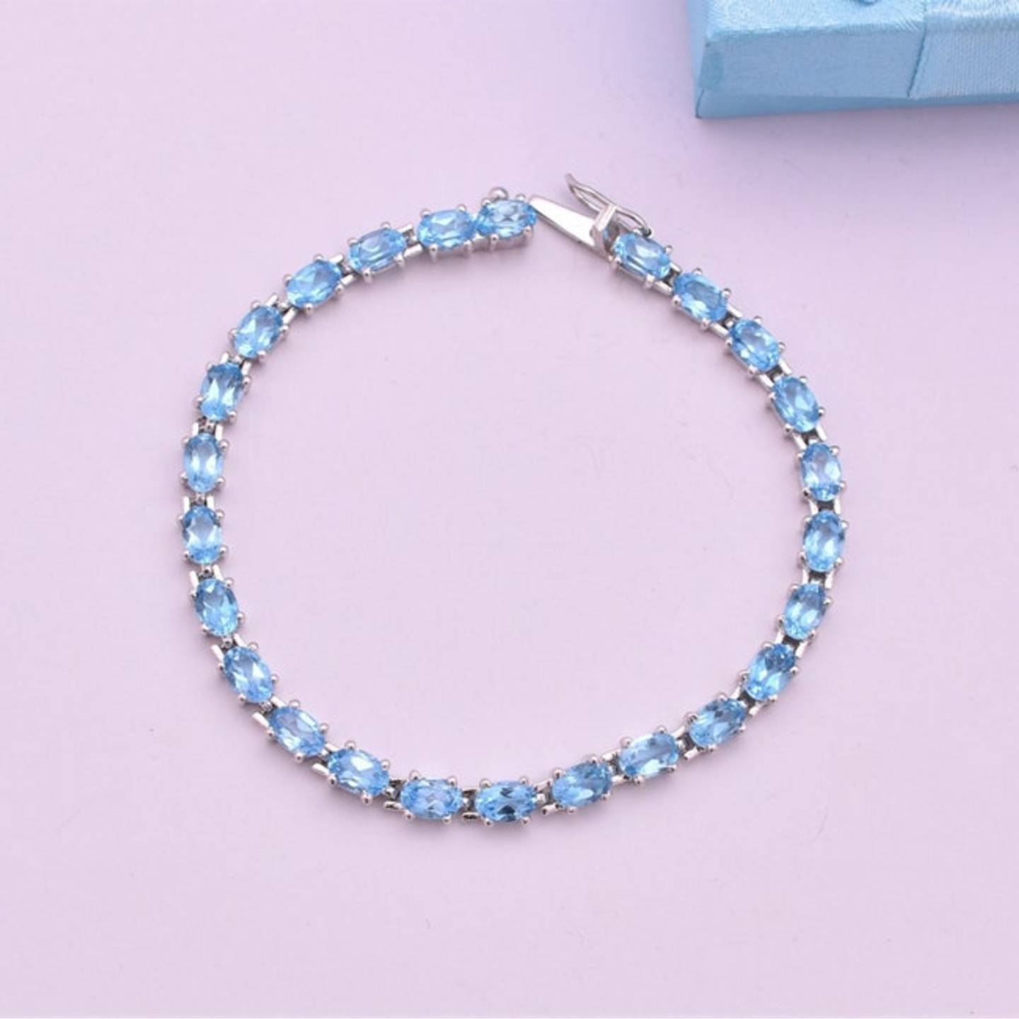 Natural Swiss Blue Topaz Gemstone Bracelet - Solid 925 Sterling Silver Bracelet -Length 7.25 Inches
