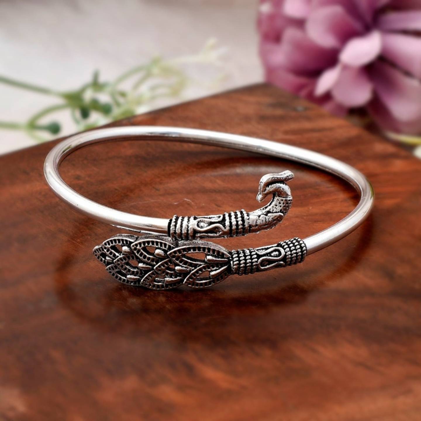 925 Solid Sterling Silver Oxidized Peacock Bangle