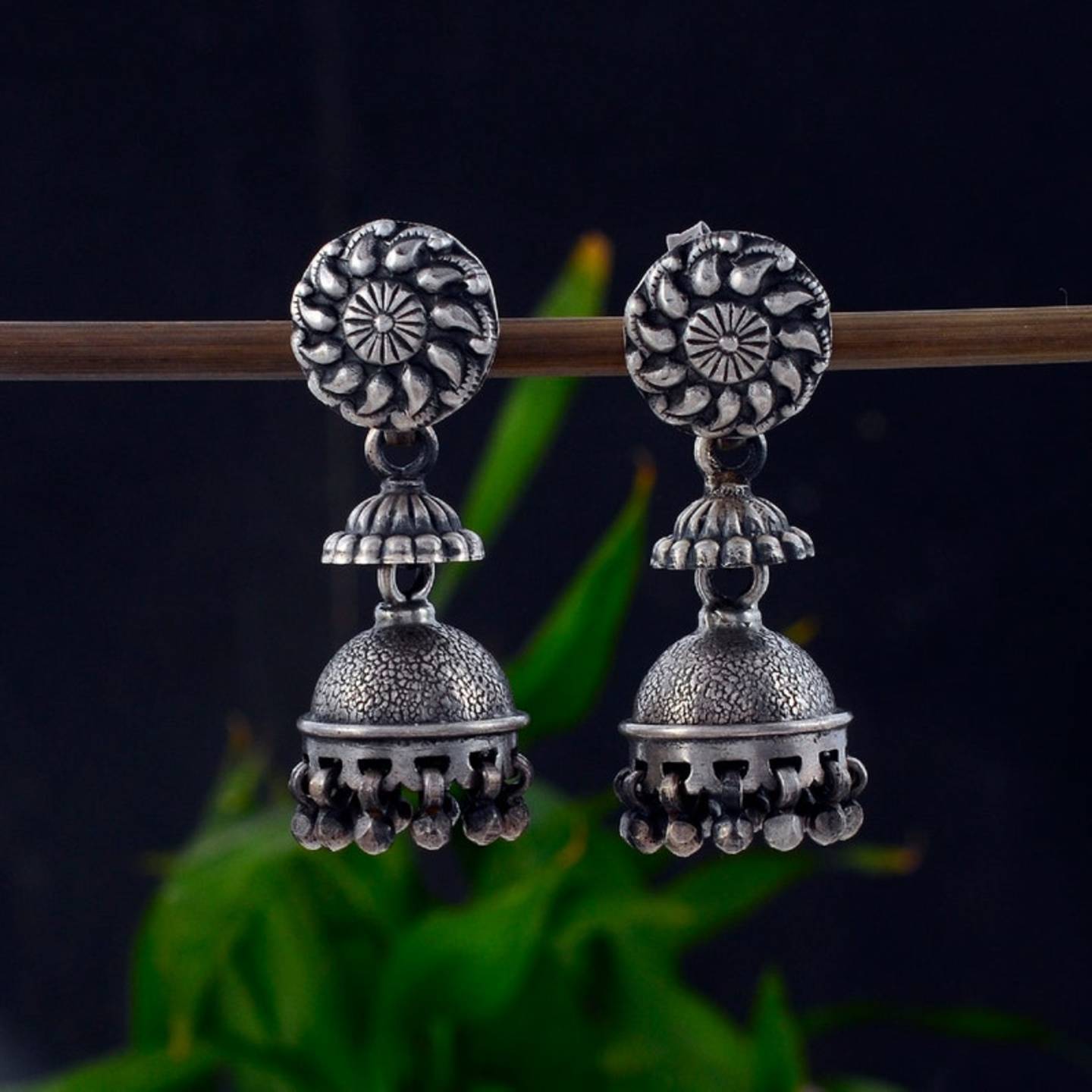 Silver Earring - 925 Solid Sterling Silver Earring - Beautiful Flower Dangle Earring - Oxidize Antique Look Earring - Party wear Earring