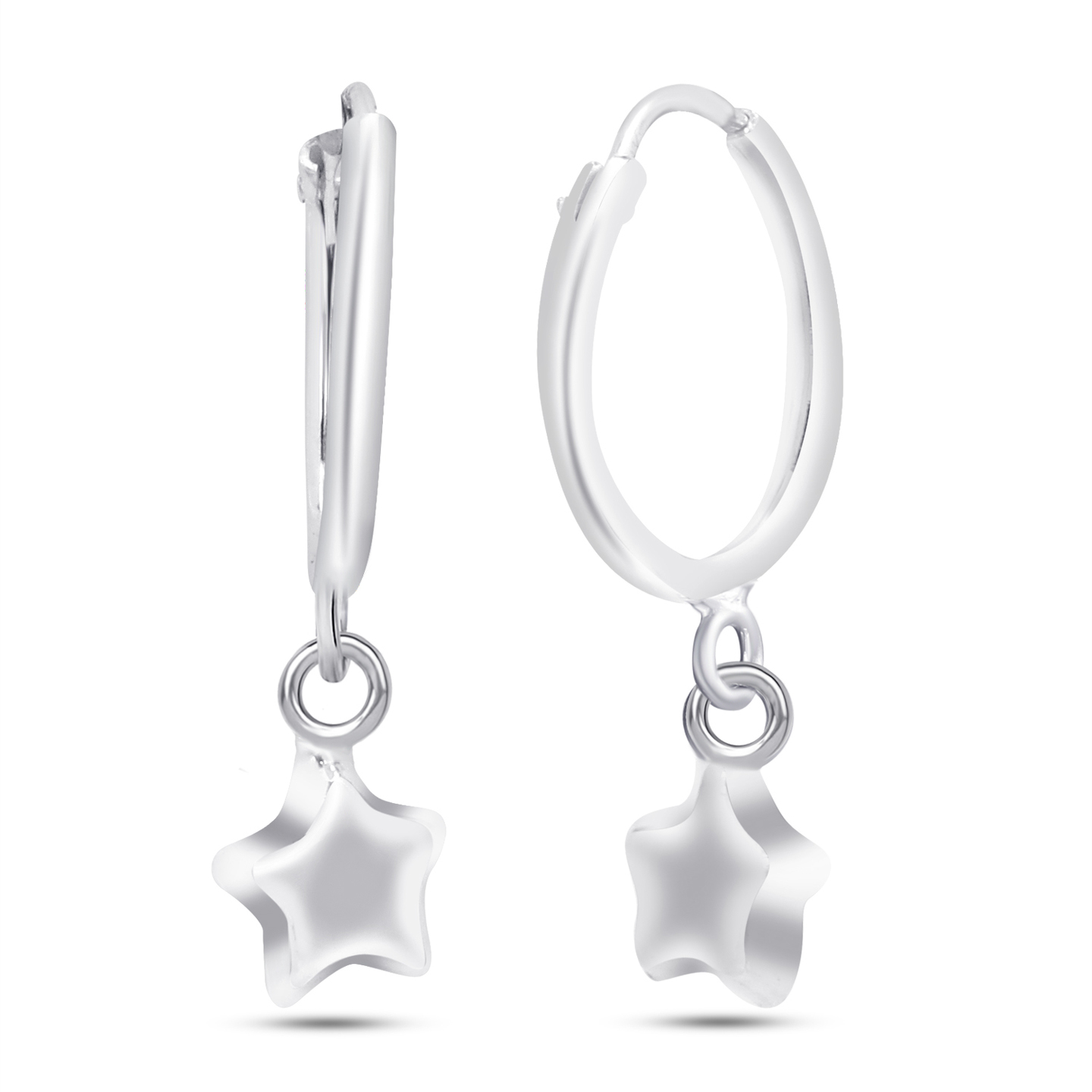 Nemichand Jewels Pure 925 Sterling Silver star Charm hoop  Earrings For women