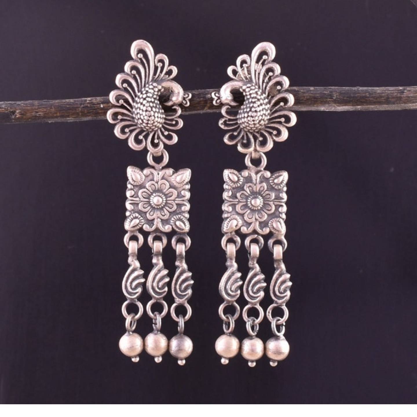 Silver Earring - 925 Sterling Silver Earring - Beautiful Peacock Dangle Earring - Oxidize Antique Look Long Earring - Party wear Earring