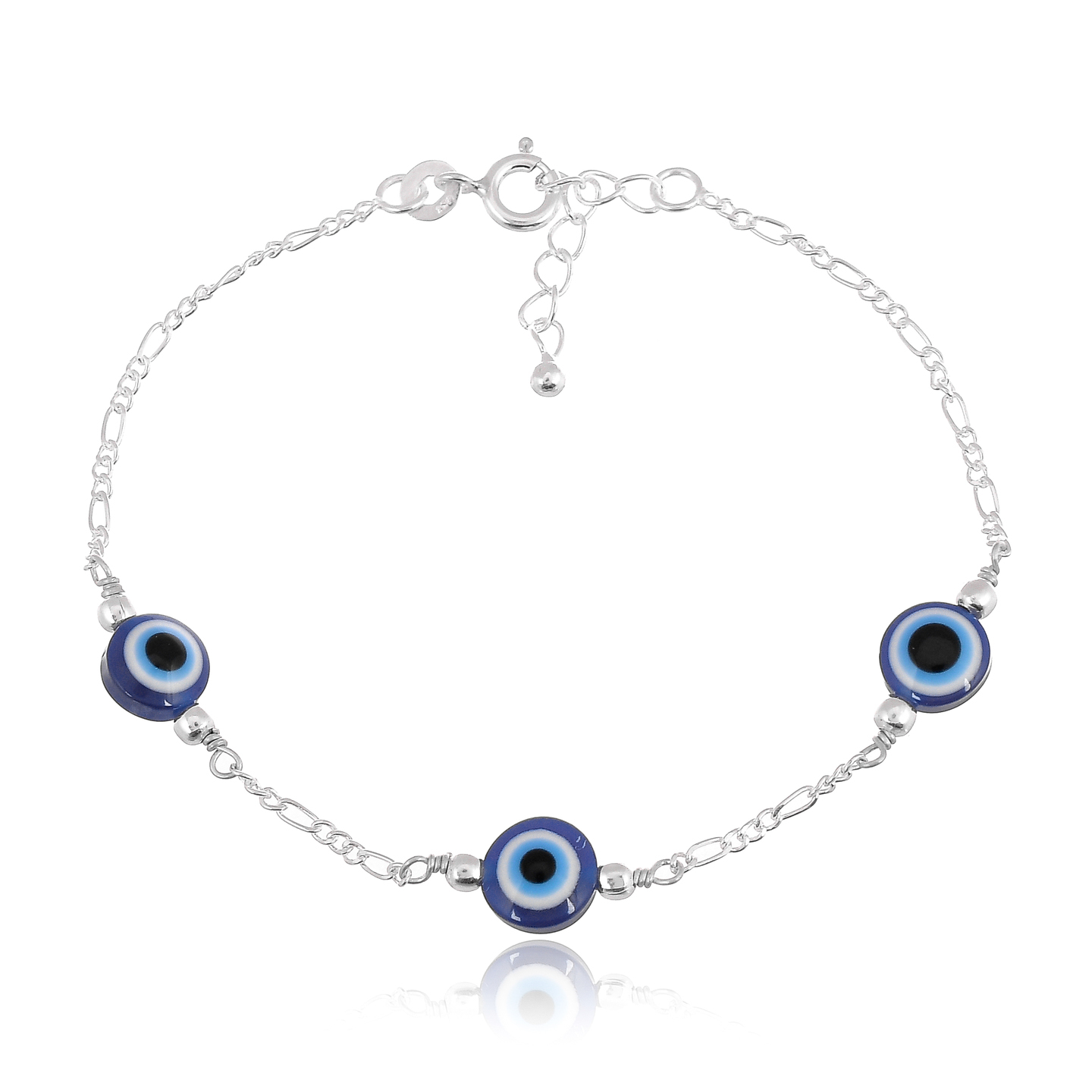 Sterling Silver Three Evil Eye Bracelet For Women