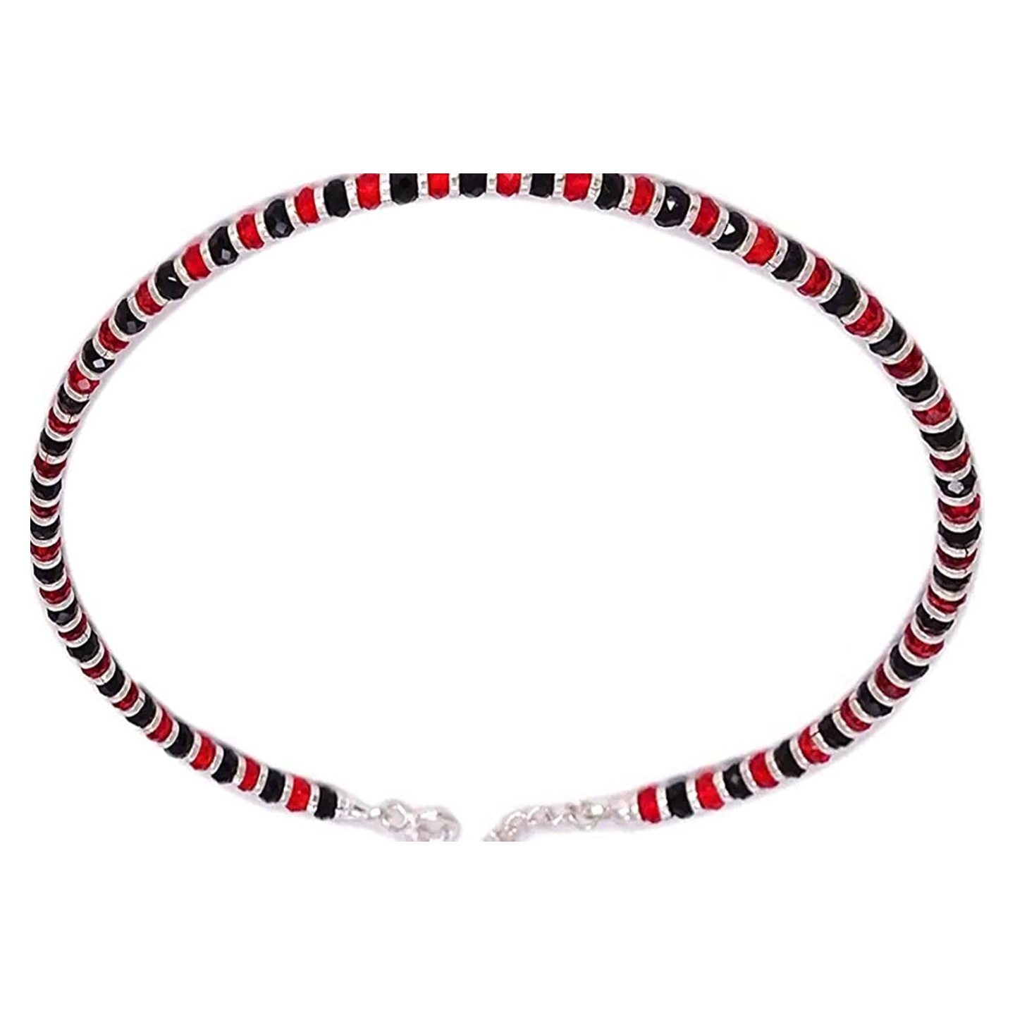 Sterling Silver 925 Red Black Beads Nazariya Anklet For women