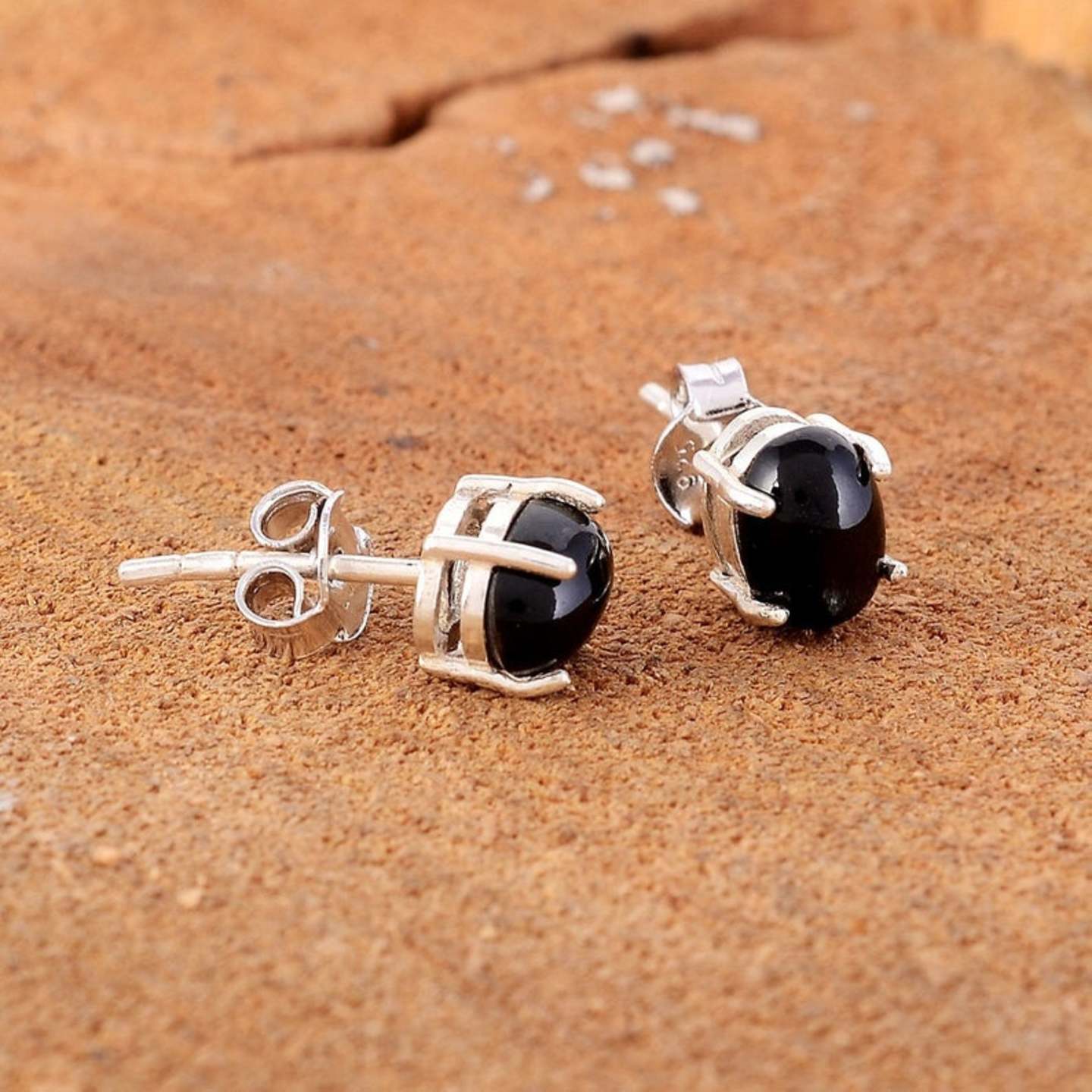 Natural Black Star Stud Earring - 925 Solid Sterling Silver - 5x7 MM Oval Cab Stud Earring - Gemstone Stud Earring - Silver Stud Earring