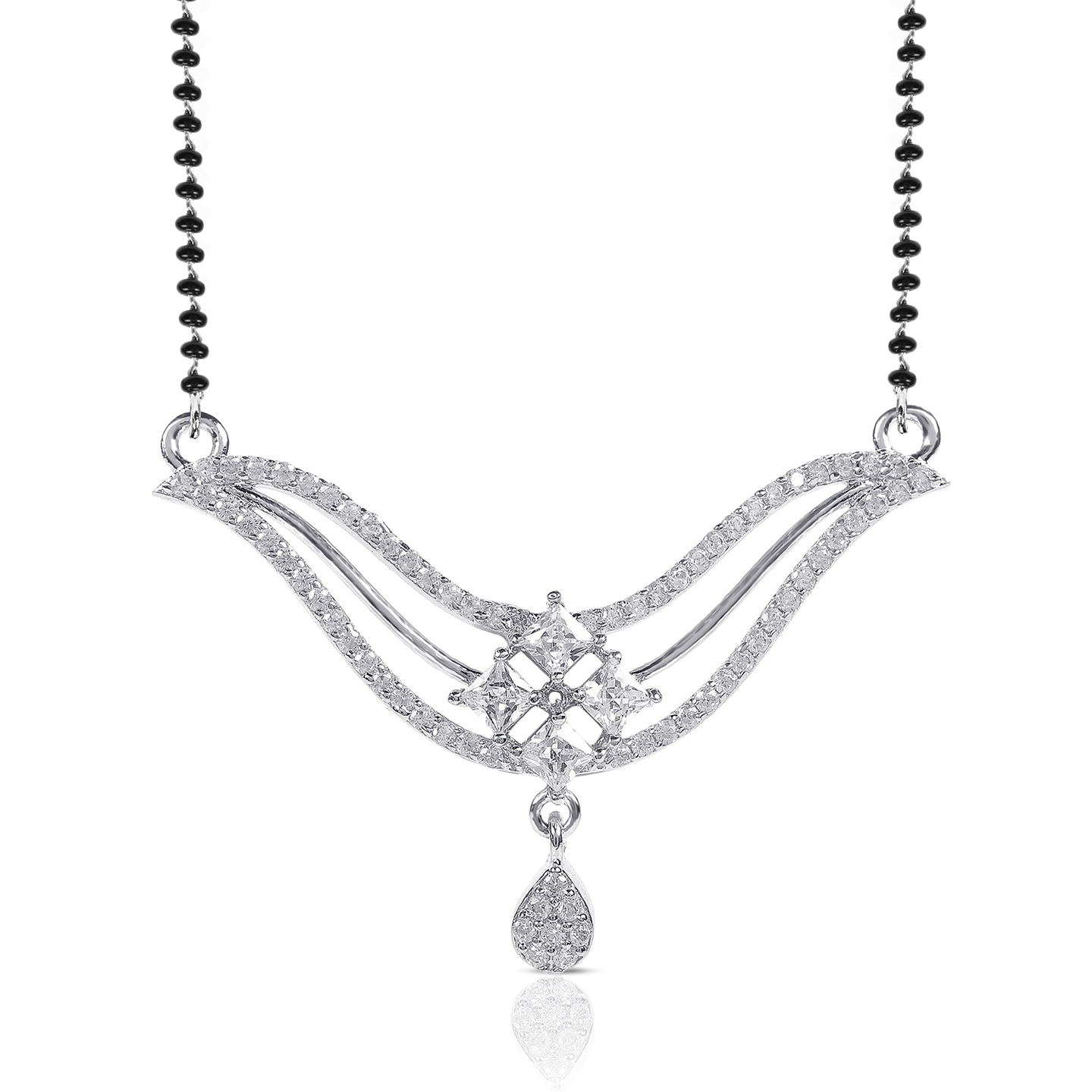 Sterling Silver Diamond CZ Mangalsutra Pendant with Chain for Women