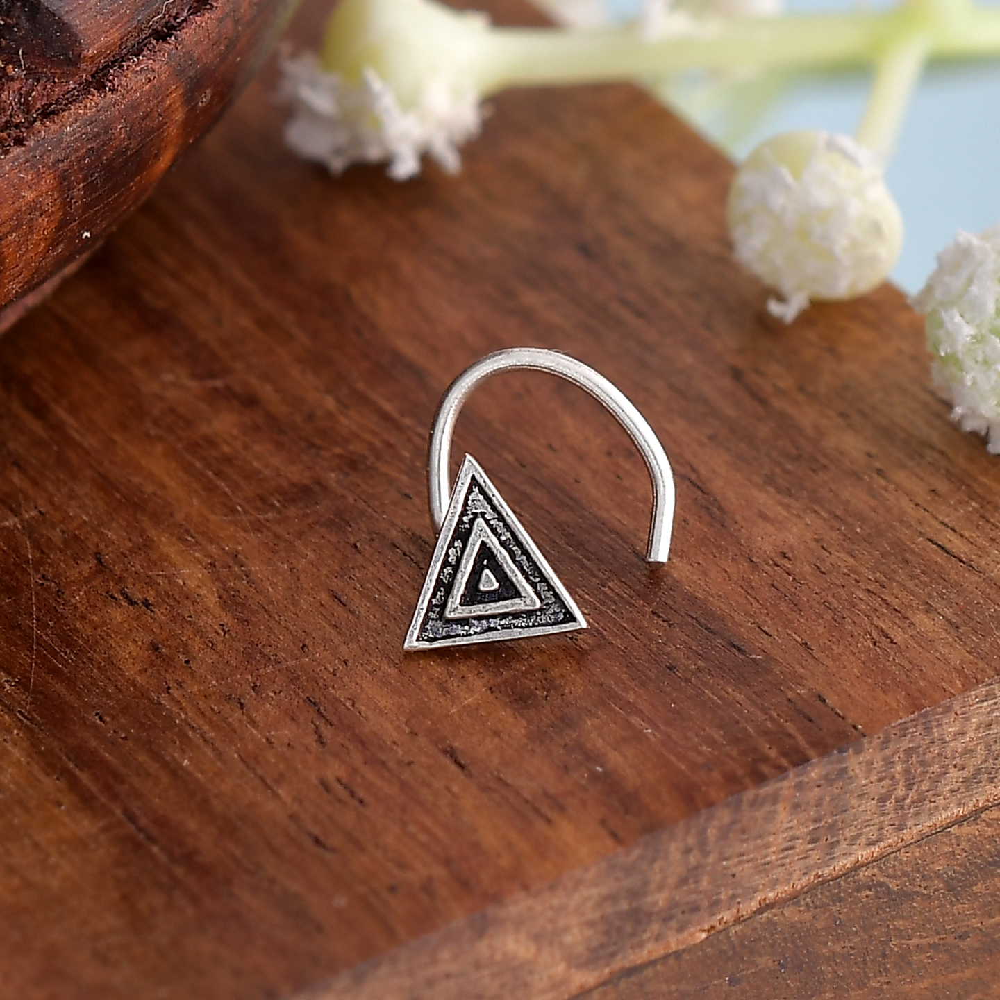 925 sterling Silver Antique oxidized Triangle Nose Pin for womens