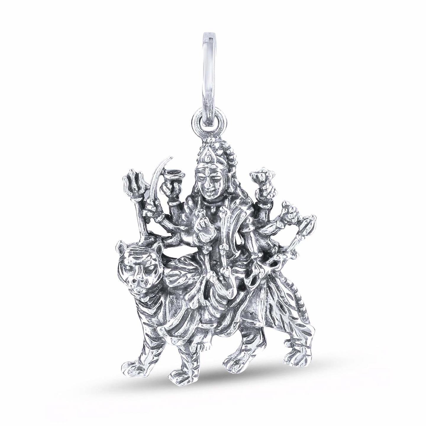 925 Sterling Silver Maa Durga oxidised Pendant for Men Boys Girls and Women