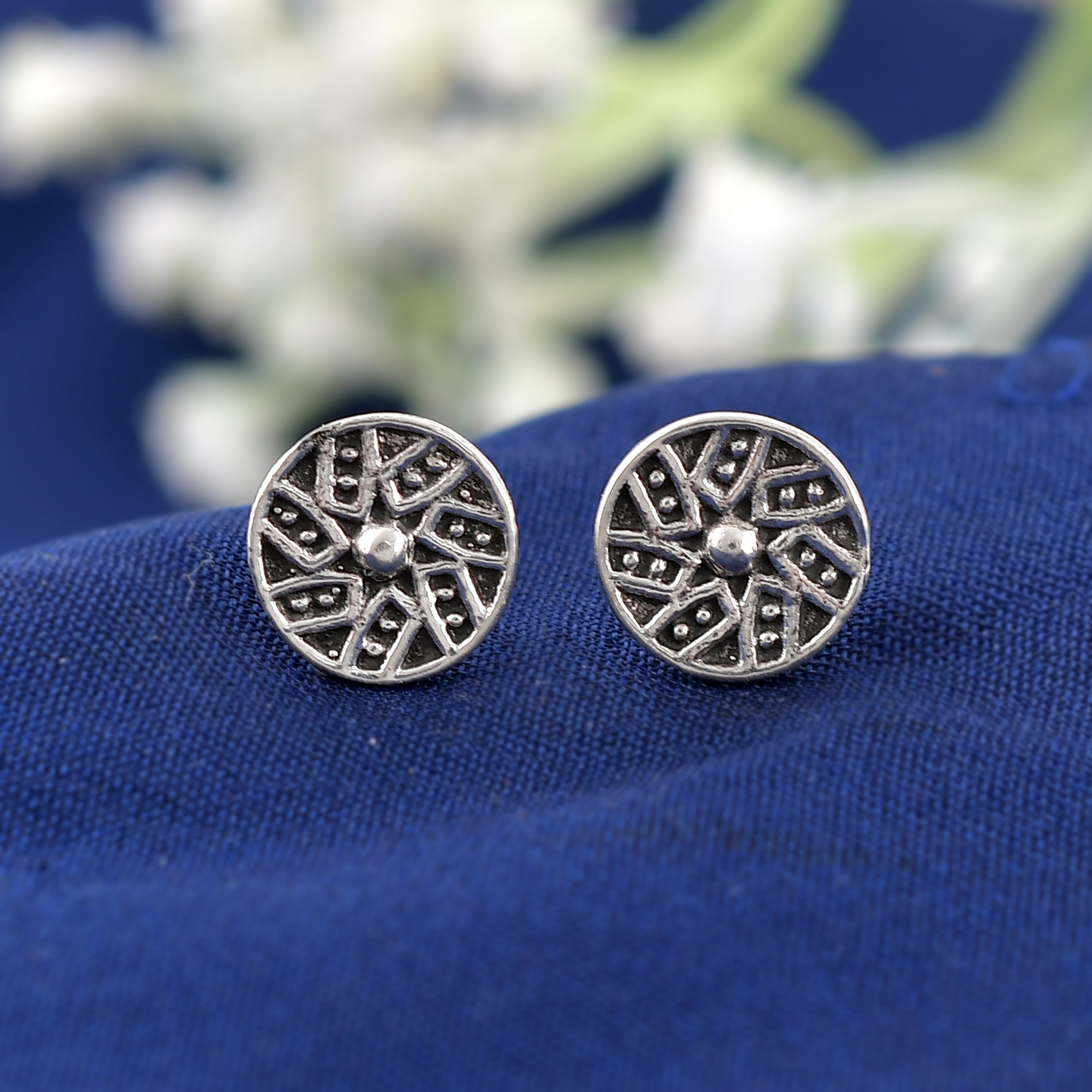 Sterling Silver 925 Antique Round Earring Stud