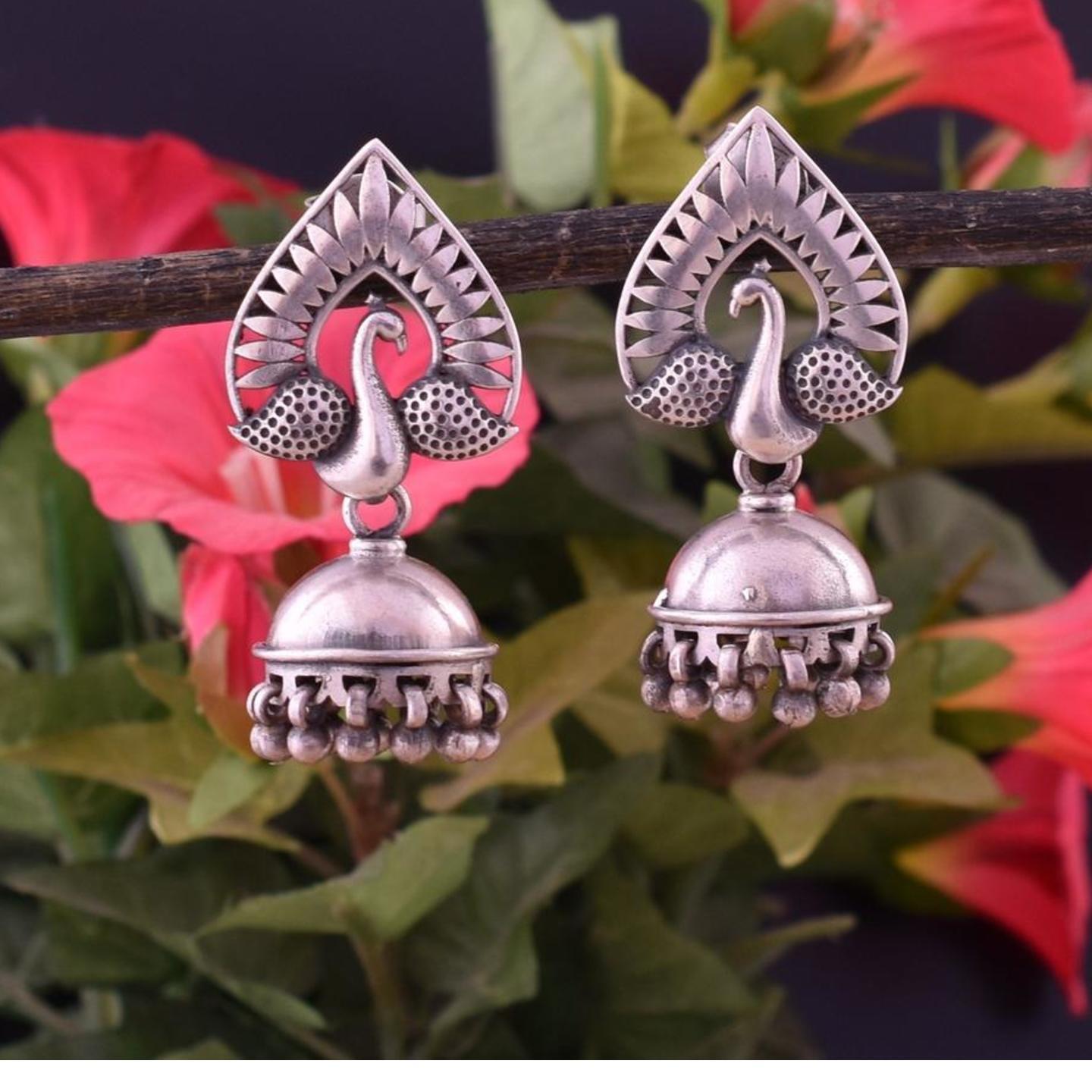 925 Solid Sterling Silver Earring - Beautiful Peacock & Flower Earring - Genuine 925 Sterling Silver Earring - Party Wear Oxidize Earring