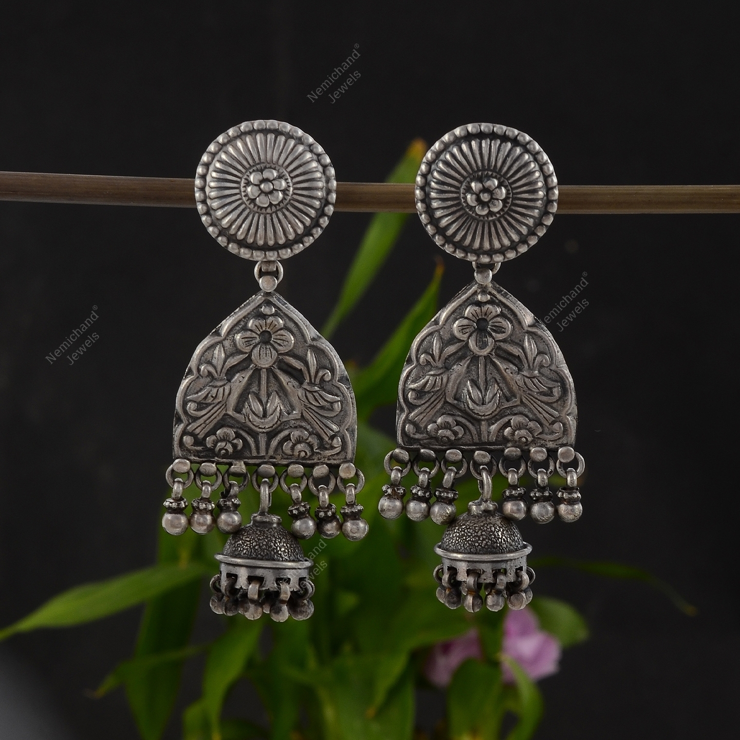 925 Solid Sterling Silver Earring - Handmade Bohemian Jhumka Earring - Length-2.9 Inches - Oxidize Silver Earring - Silver Dangler Earring