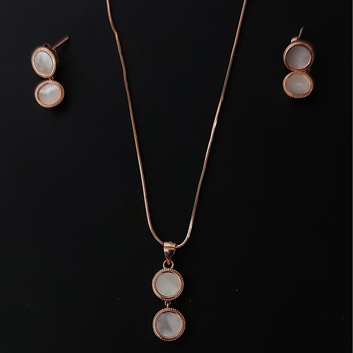 925 Silver Rose Gold Mother Of Pearl Necklace Set