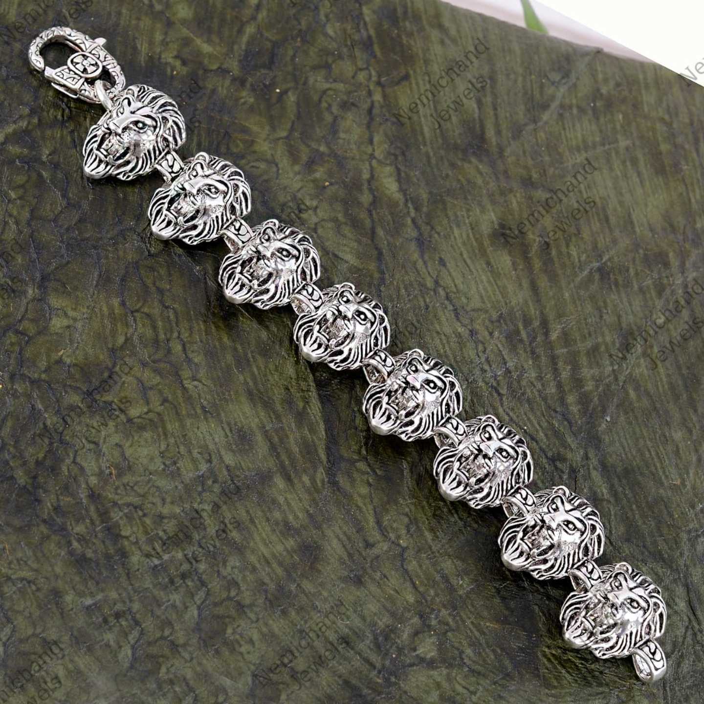Nemichand Jewels 925 sterling silver Certified Lion Face Heavy Look Bracelets for men 99gm