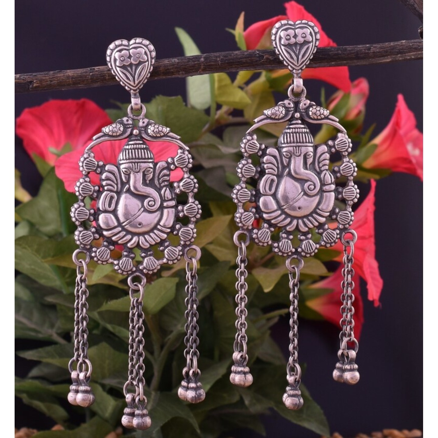 925 Sterling Silver Earring - Beautiful Lord Ganesha Dangle Earring - Oxidize Antique Look Long Earring - Indian Traditional Earring Jhumka