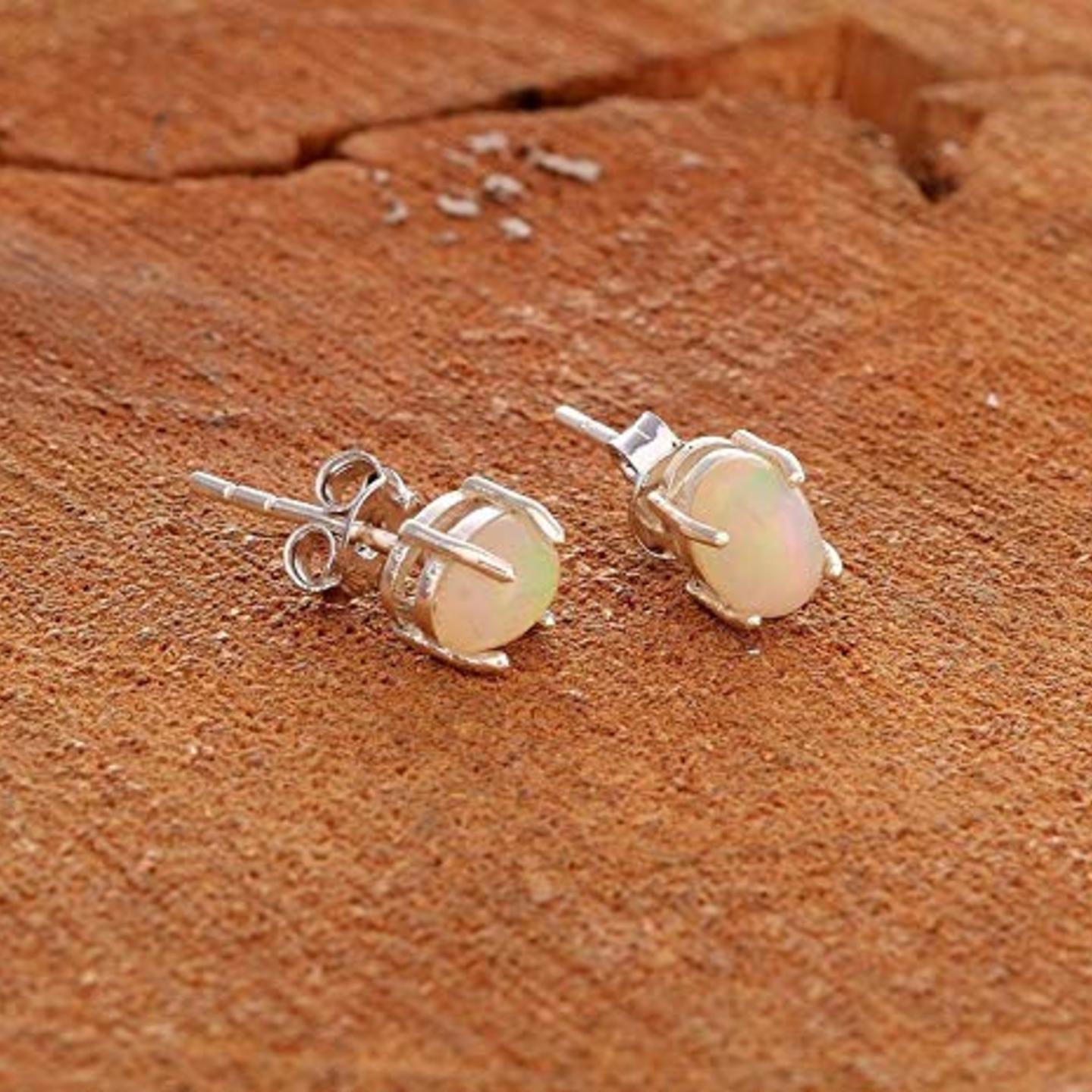 Silver 925 Opal Stud Earring For Women