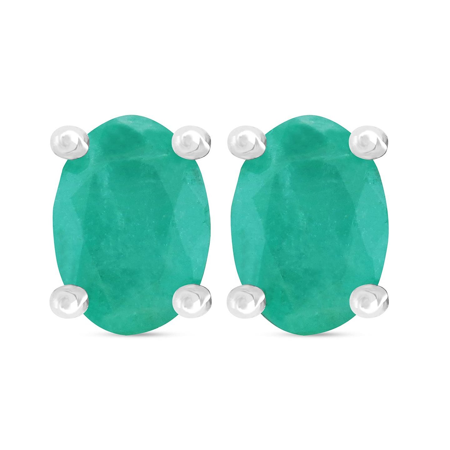 Emerald Silver Earrings 4x6mm OVAL