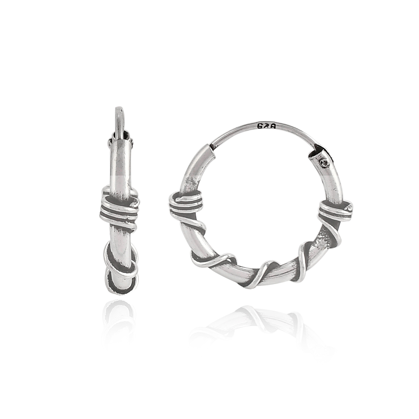 925 Sterling Silver Oxidized Bali Hoop Earrings for Women, Kids and Girls (14mm)