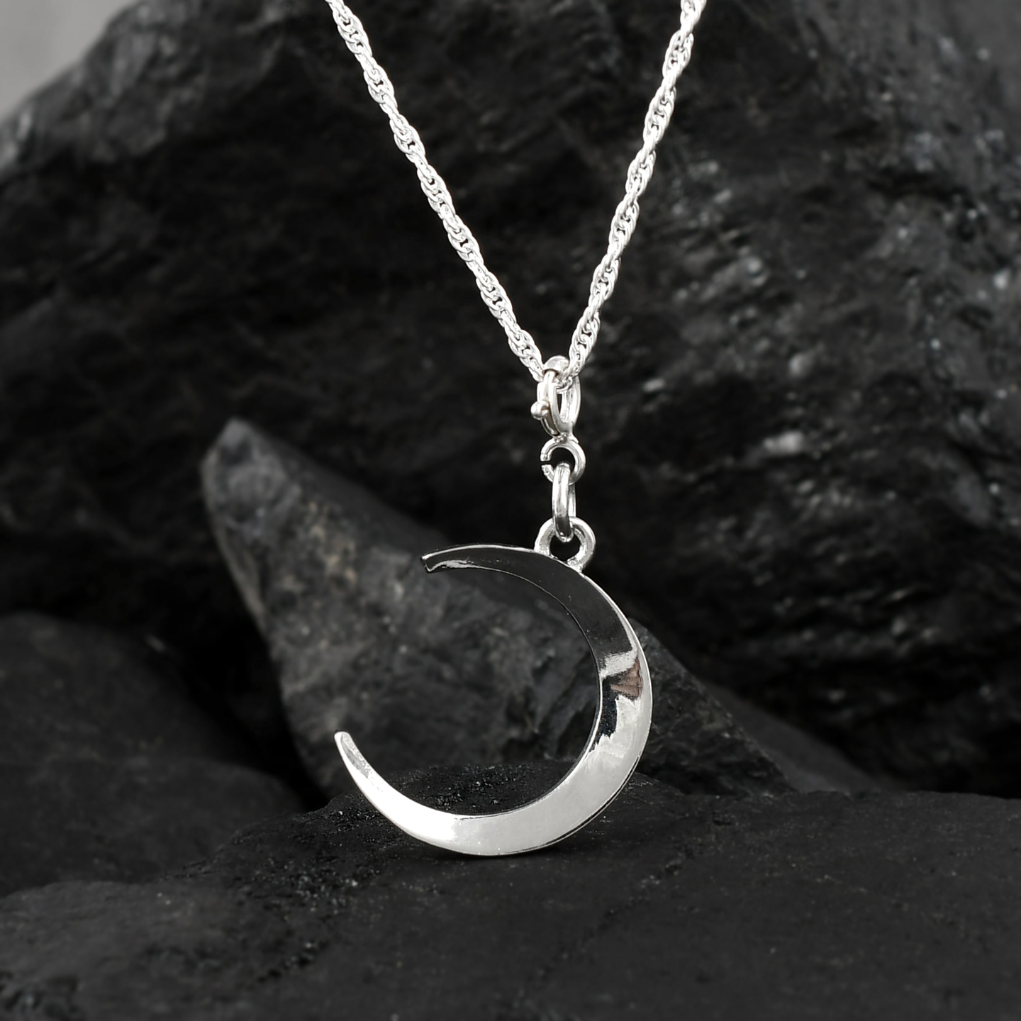 Silver Moon Pendant With Chain