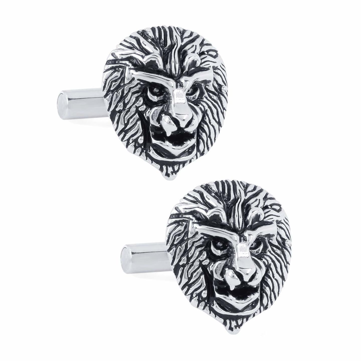 925 Sterling Silver Lion Face Cufflinks 