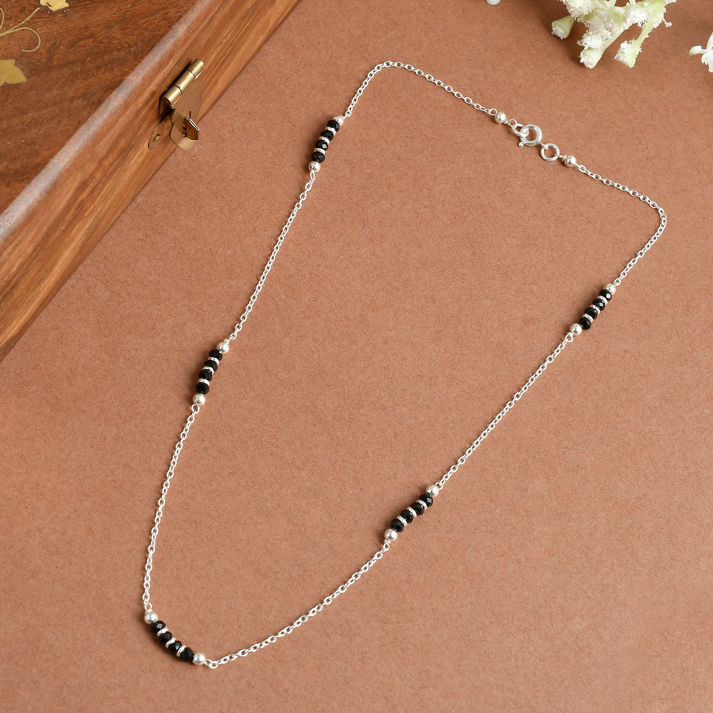 Silver 925 Chain with Black Beads