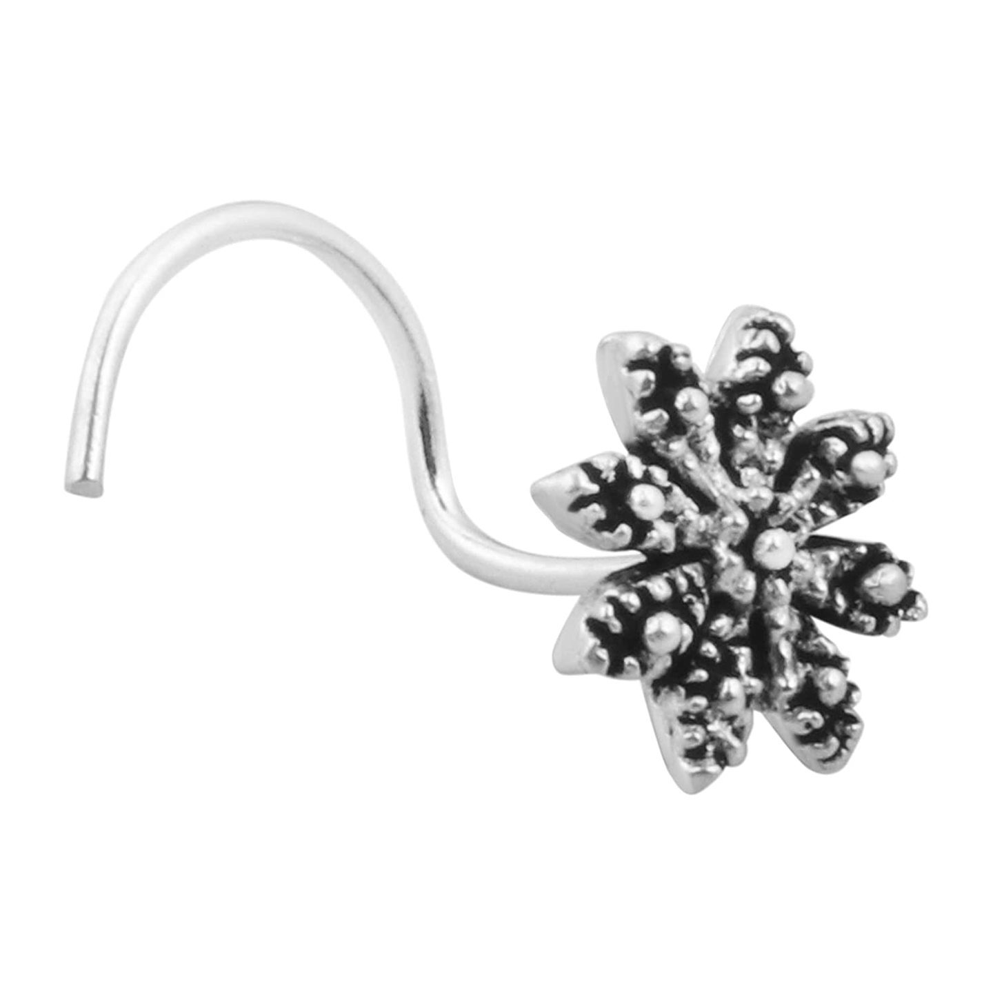 Nemichand Jewels Antique 925 Sterling Silver Flower Nose pin