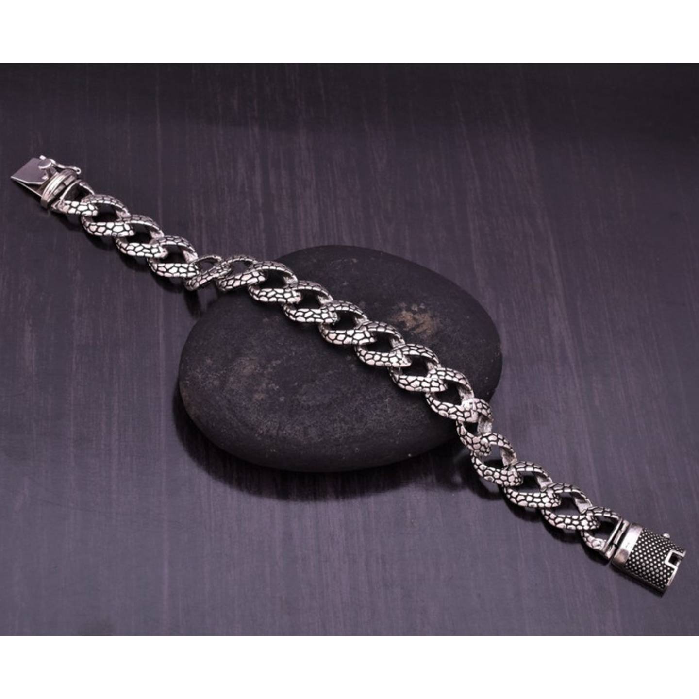Solid 925 Sterling Silver Curb Chain Bracelet - Silver Oxidize Bracelet - Cuban Link Chain Bracelet - Length 8.25 Inches - Handmade Bracelet