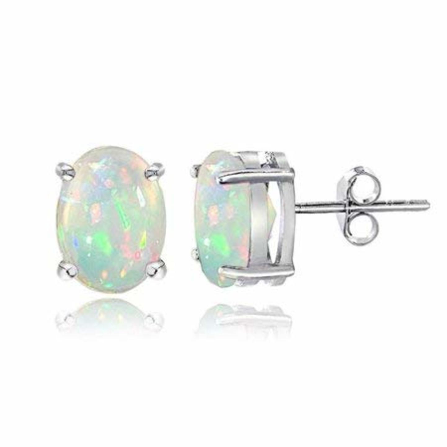 925 Sterling-silver and Opal Stud Earrings for Women & Girls