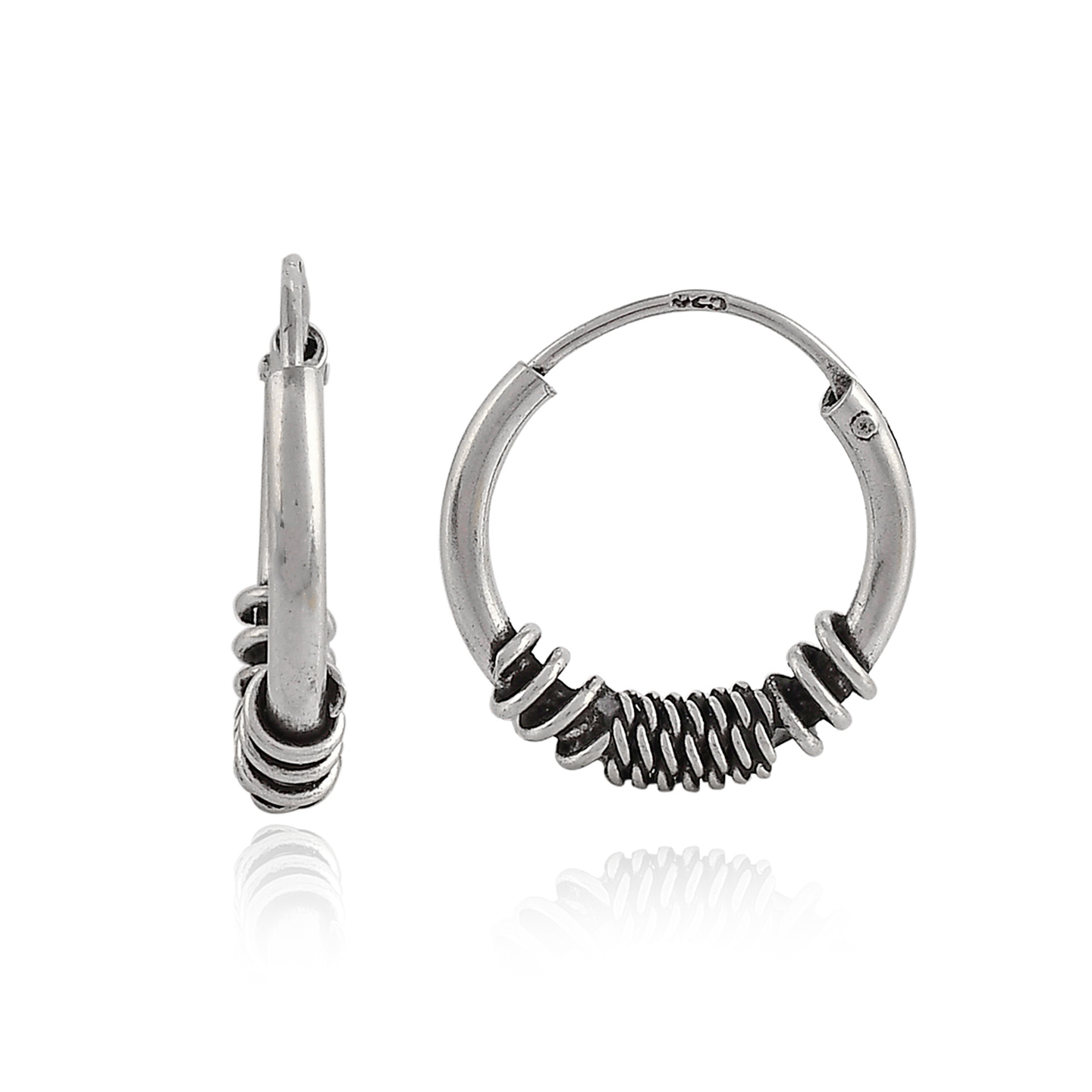 925 Sterling Silver Oxidized Bali Hoop Earrings for Women, Kids and Girls
