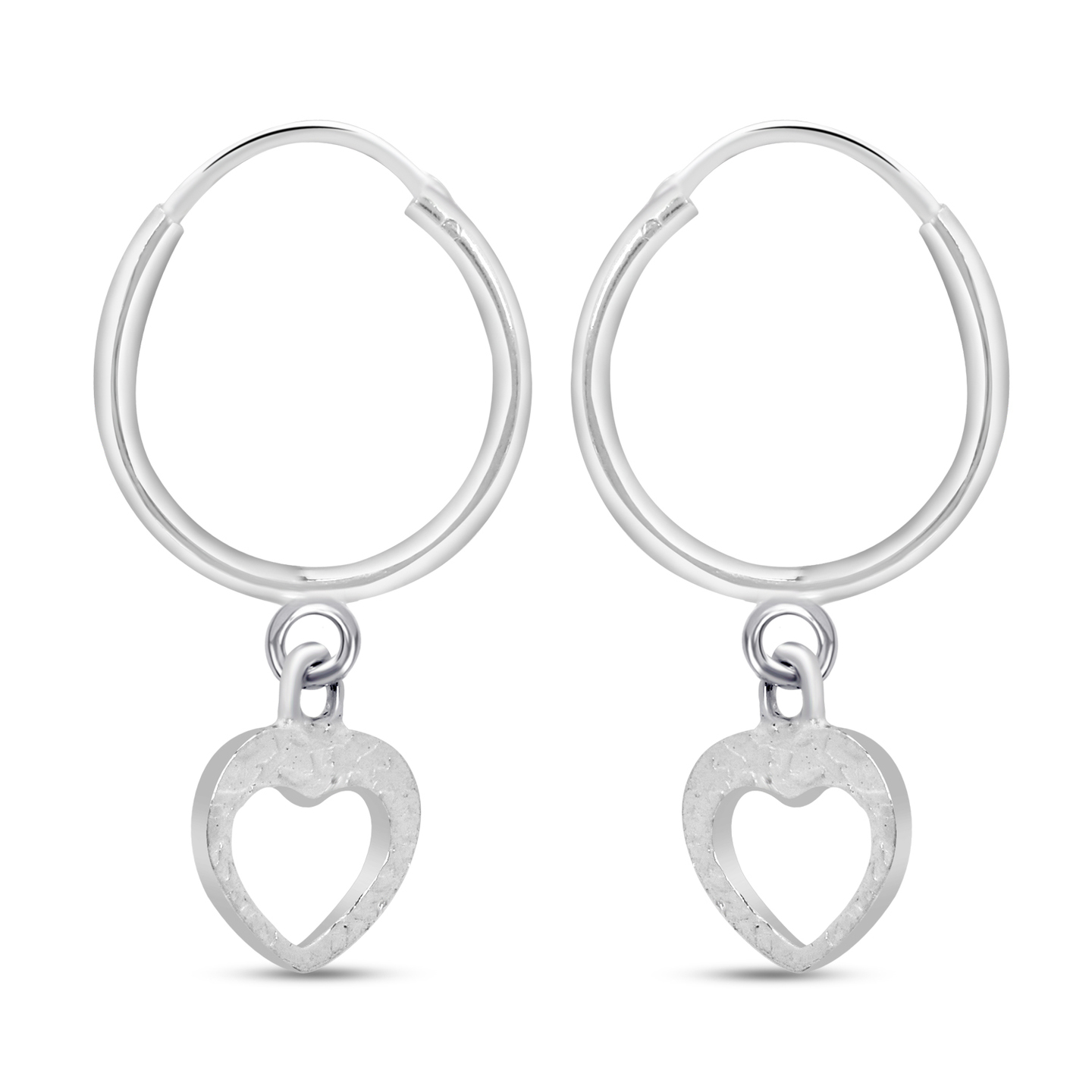 Nemichand Jewels Pure 925 Sterling Silver heart Charm hoop Earrings For women