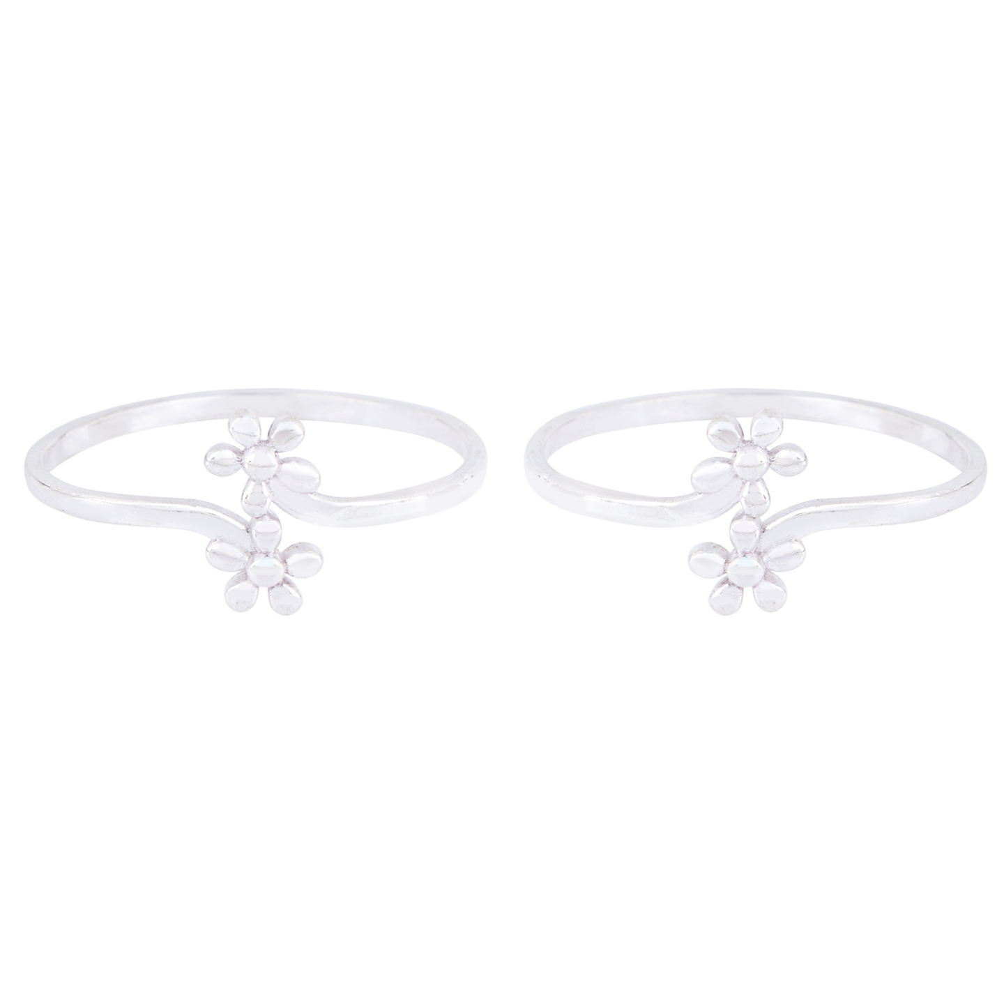 Nemichand Jewels 925 Sterling Silver Flower Toe Rings For Women (Free Size)