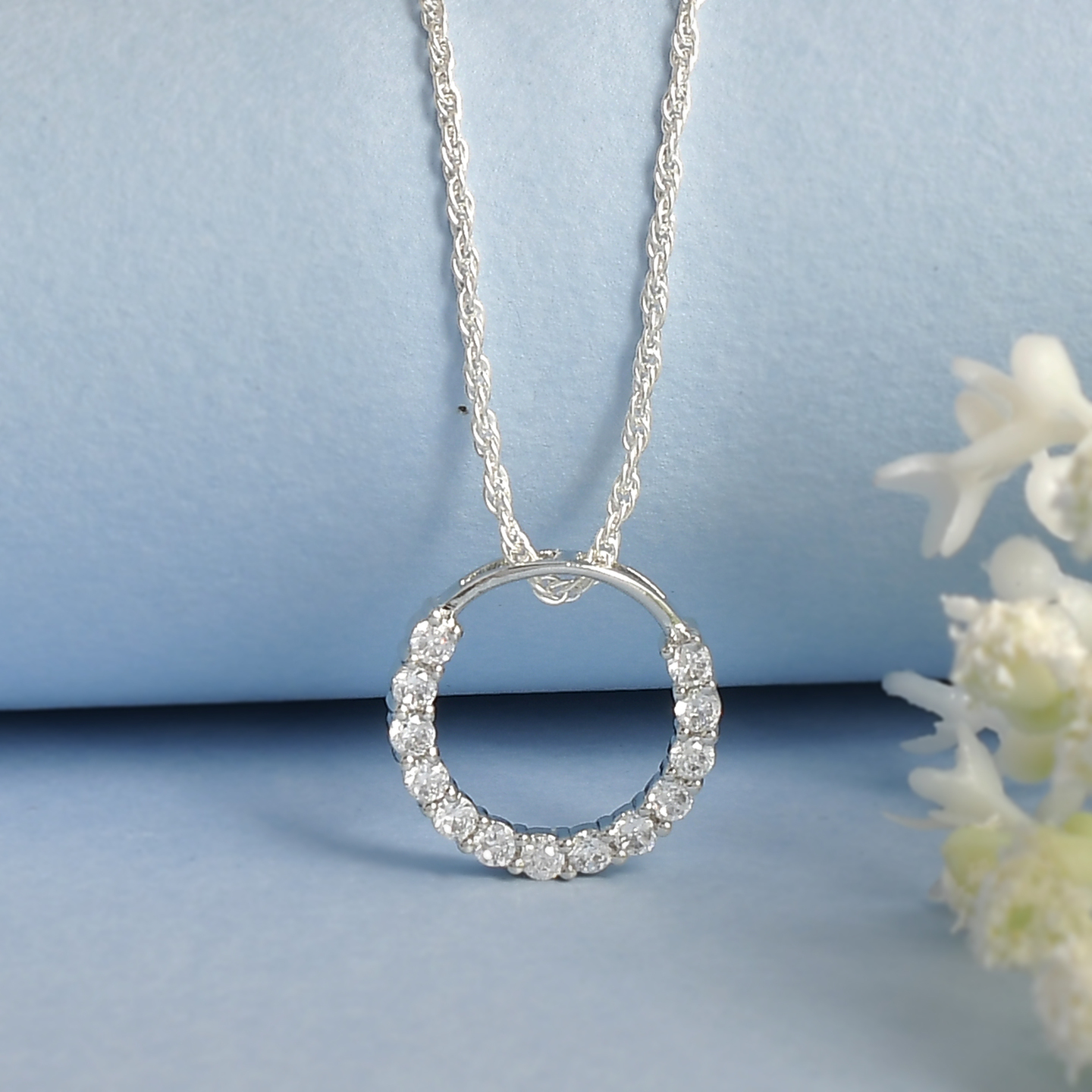 925 Sterling Silver Round CZ Pendant with 20 inch Chain