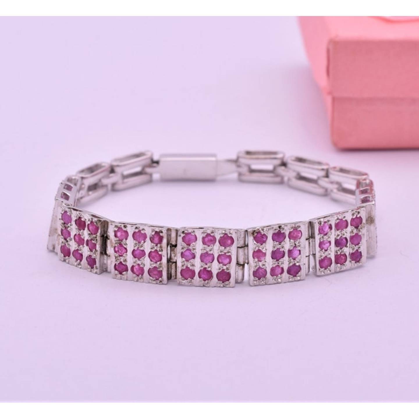 Stunning Natural Kashmir Ruby Gemstone Bracelet - Solid 925 Sterling Silver Bracelet - Length 7 Inches
