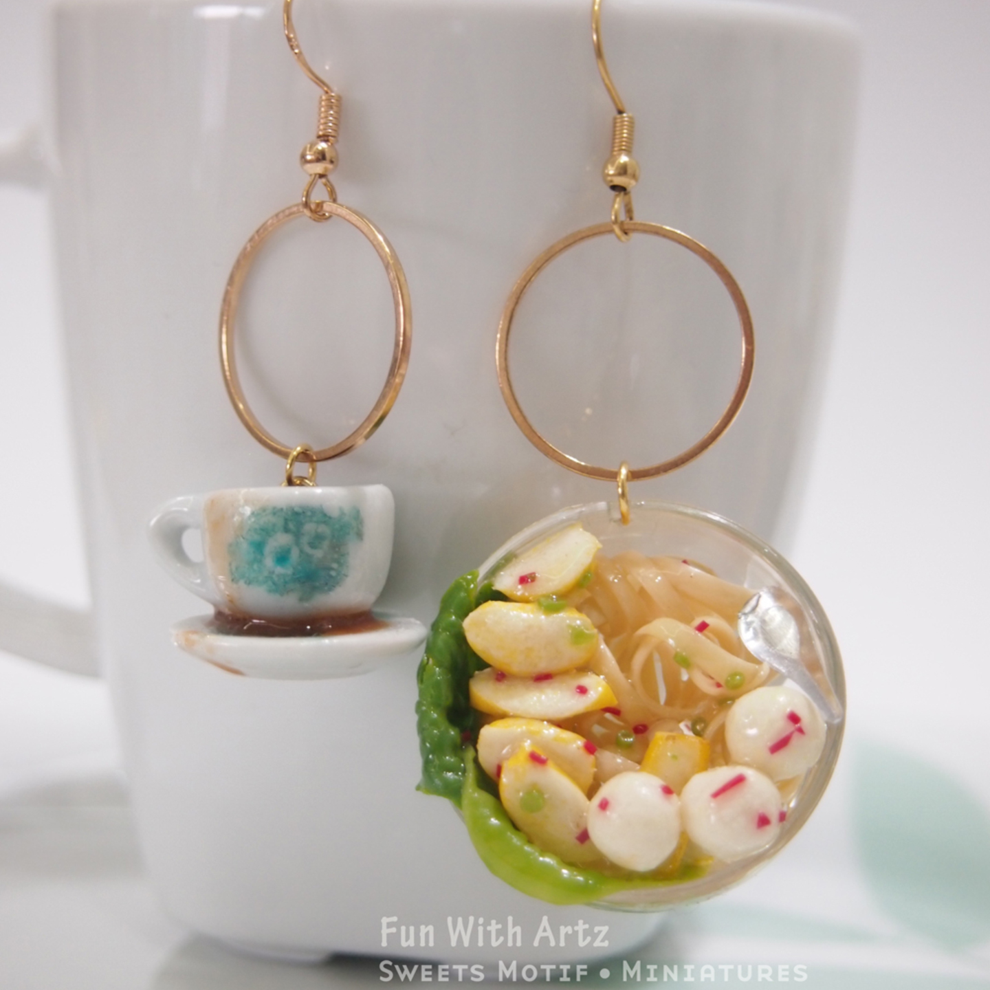 clay Jewelry-clay food-Fishball Noodle Earrings