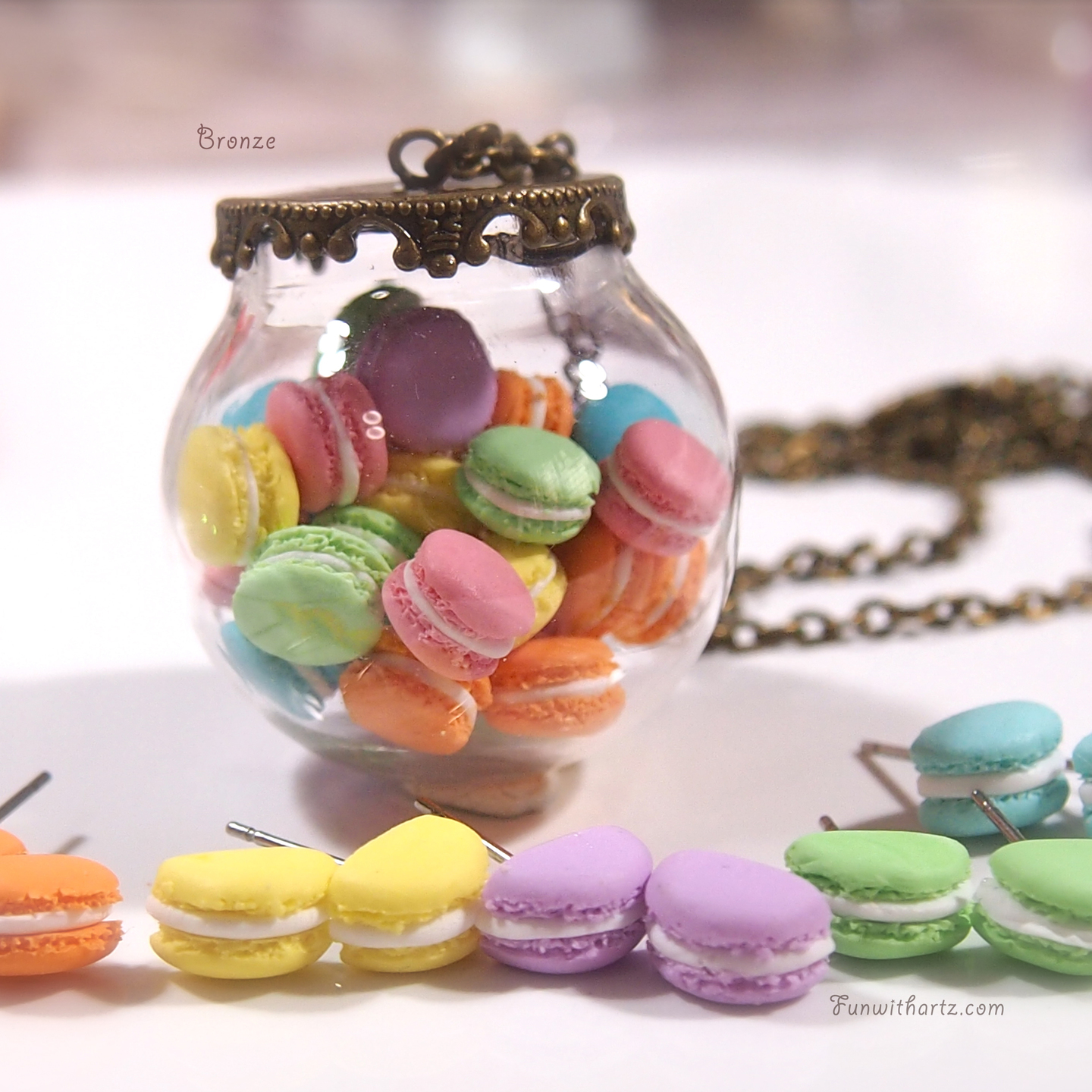 Polymer Clay Tiny Macarons in Glass Globe Necklace