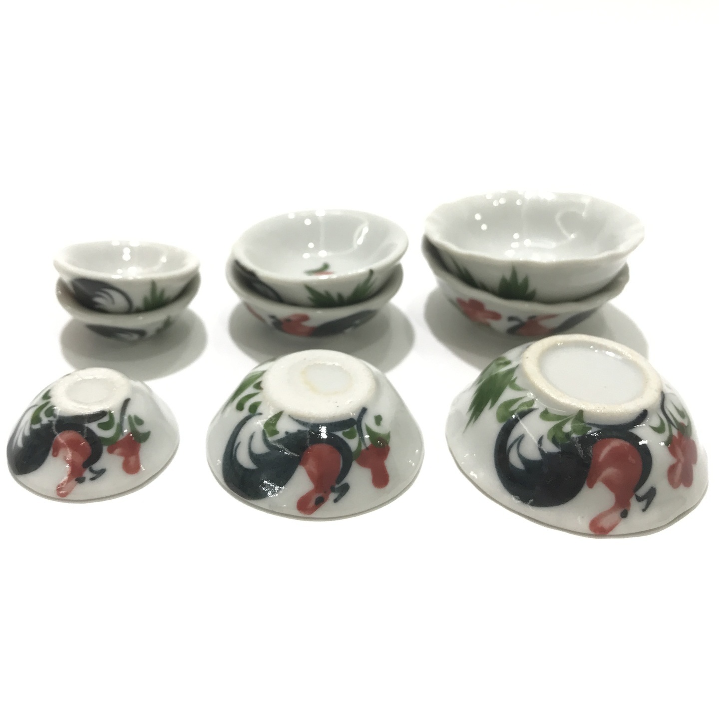 Dollhouse Ceramic Rooster Bowls
