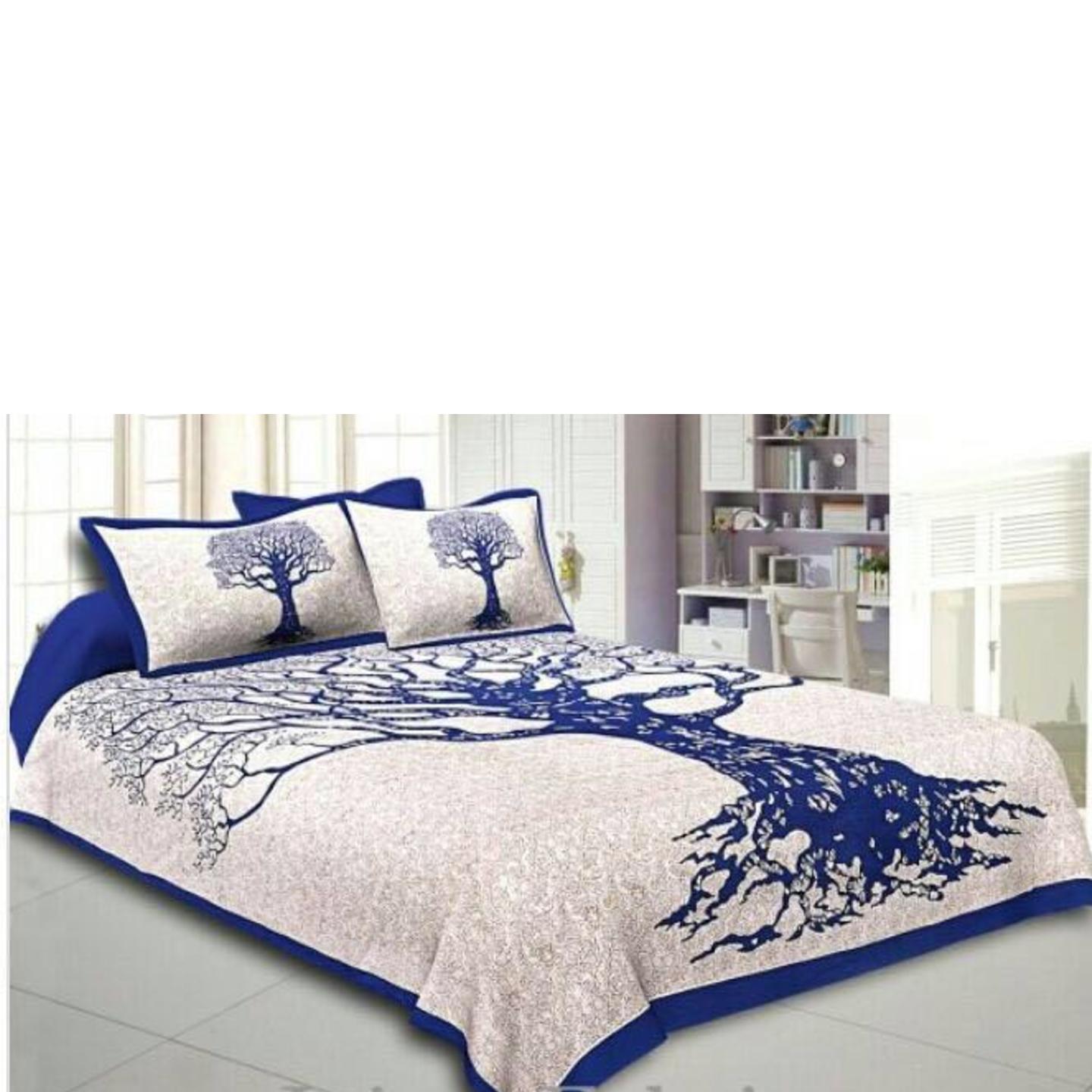 Handtex Home Cotton Rajasthani Jaipuri Tree Printed Double Bed Bedsheet with 2 Pillow Covers 