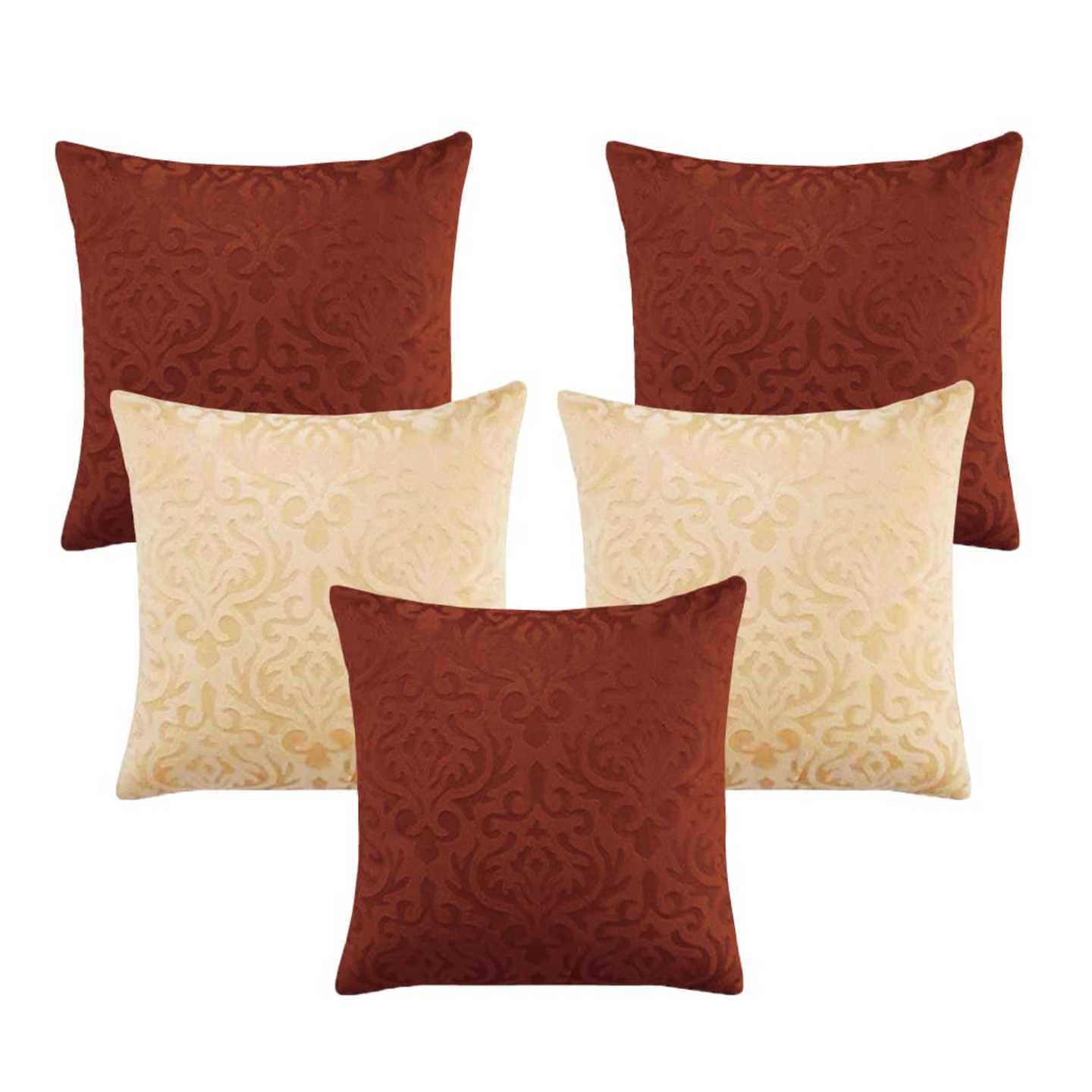 Handtex Home Velvet Cushion Covers 40.64x40.64 cm16x16 inches, Multicolour - Set of 5 G-Brown - Beige