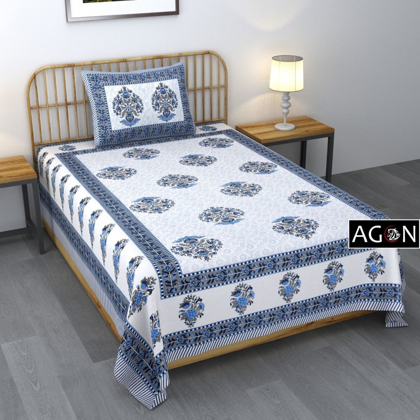 Handtex Home 144 TC Cotton Printed Single Bedsheet with 1 Pillow Cover Multicolor