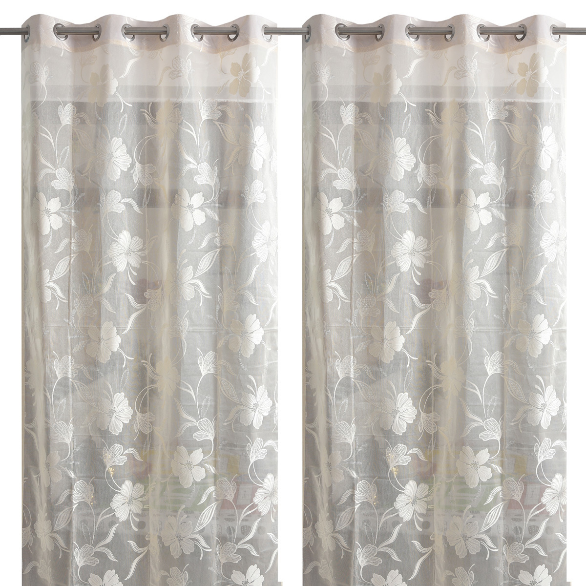 HANDTEX HOME Cream Sheer Net Curtains With Beautiful Embroidered Floral