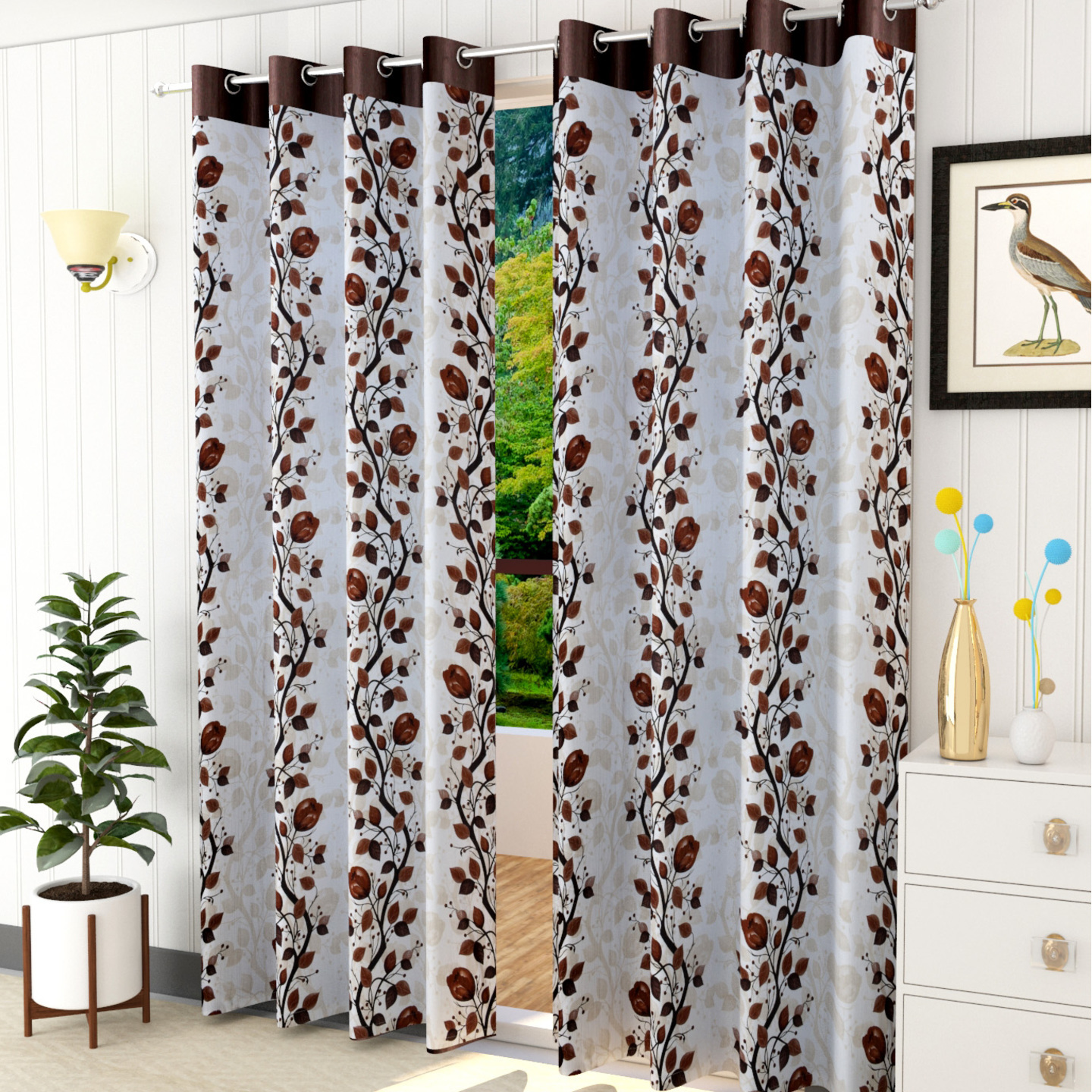  Handtex Home Long Crush Printed Curtains for Door 7 Feet Pack of 2,Coffee (Coffee, Door 7 Feet) 