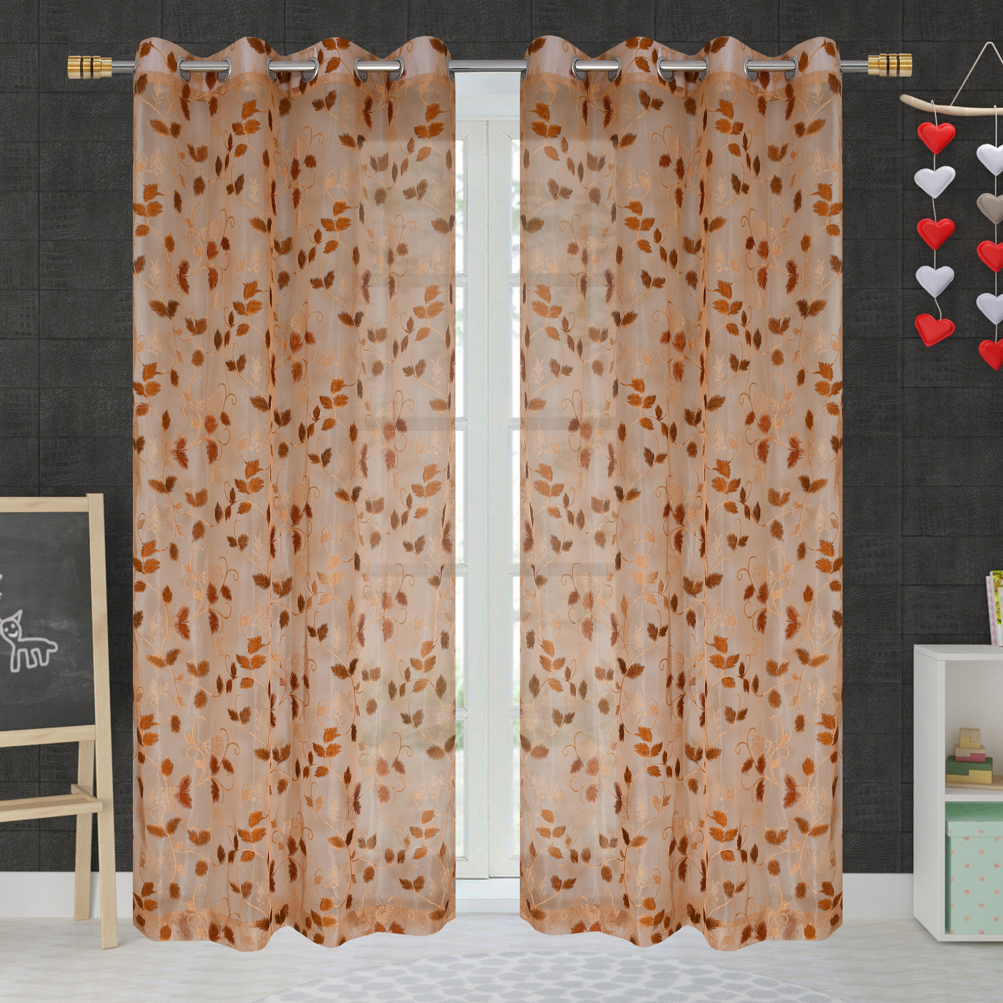 Handtex Home Net door curtain 4 feet x 7 feet Brown set of 2 pc
