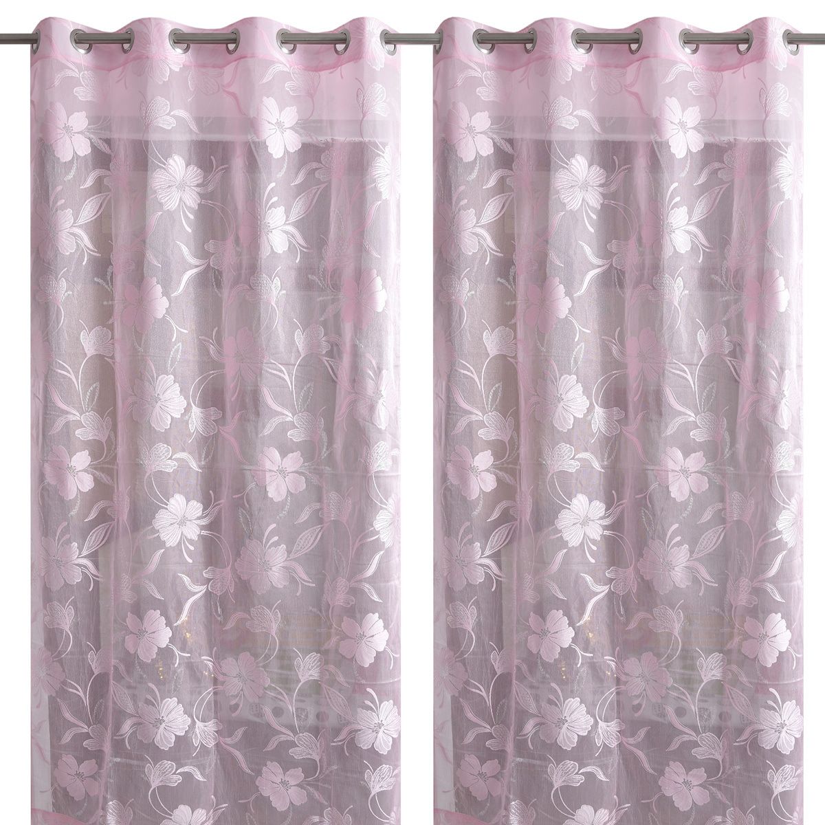 HANDTEX HOME Sheer Pink Net Curtains With Beautiful Embroidered Floral Designs for Door 4ft x 9ft Set of 2 SP03