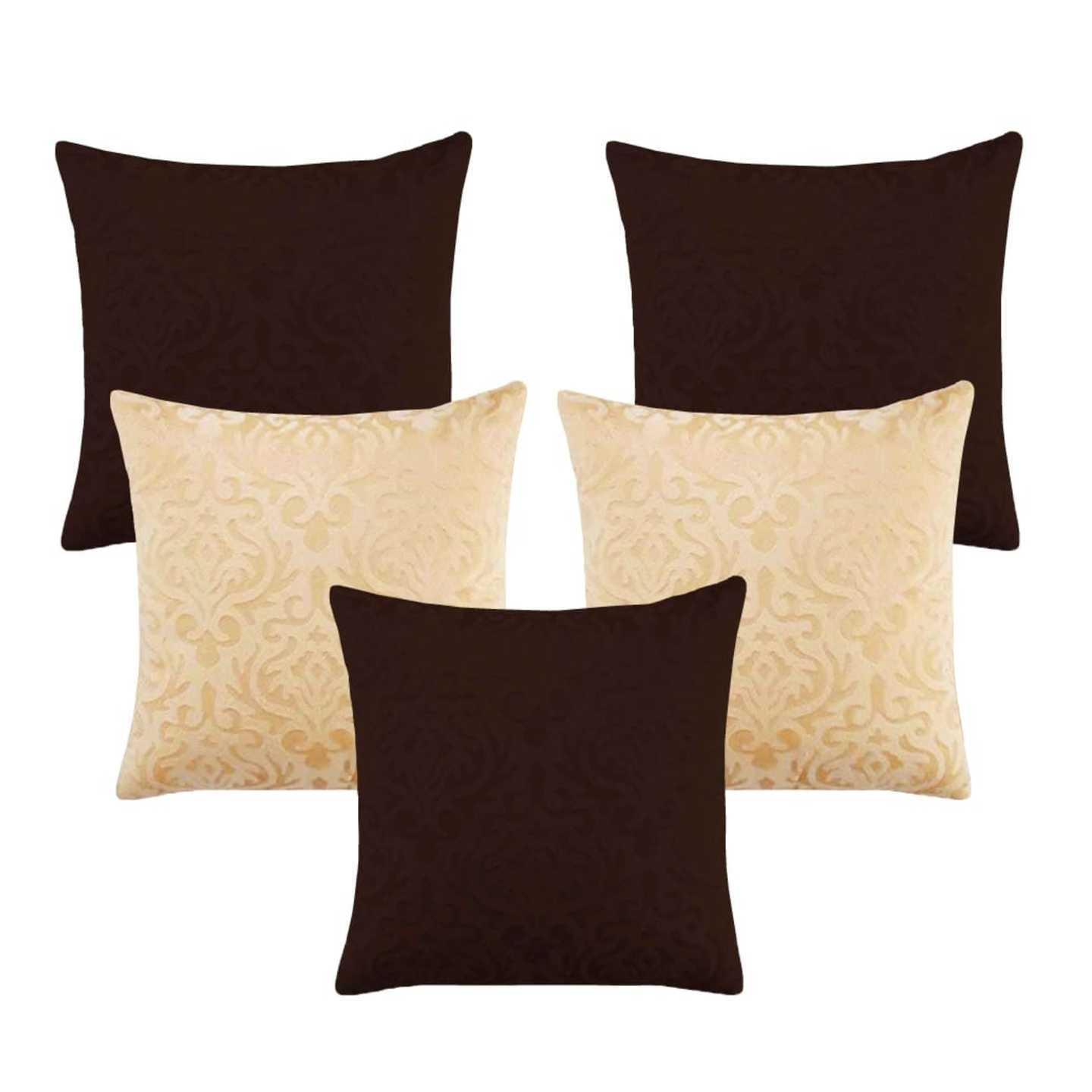 Handtex Home Velvet Cushion Covers 40.64x40.64 cm16x16 inches, Multicolour - Set of 5 Coffee - Beige