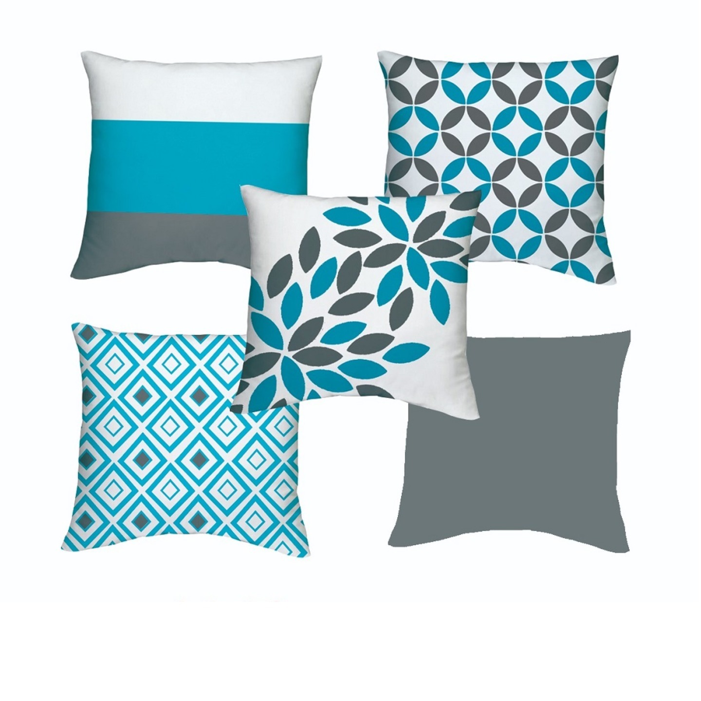 Handtex Home Jute Fabric Printed Cushion Covers, Set of 5, 16 x 16 inch 40.6 x 40.6 cm