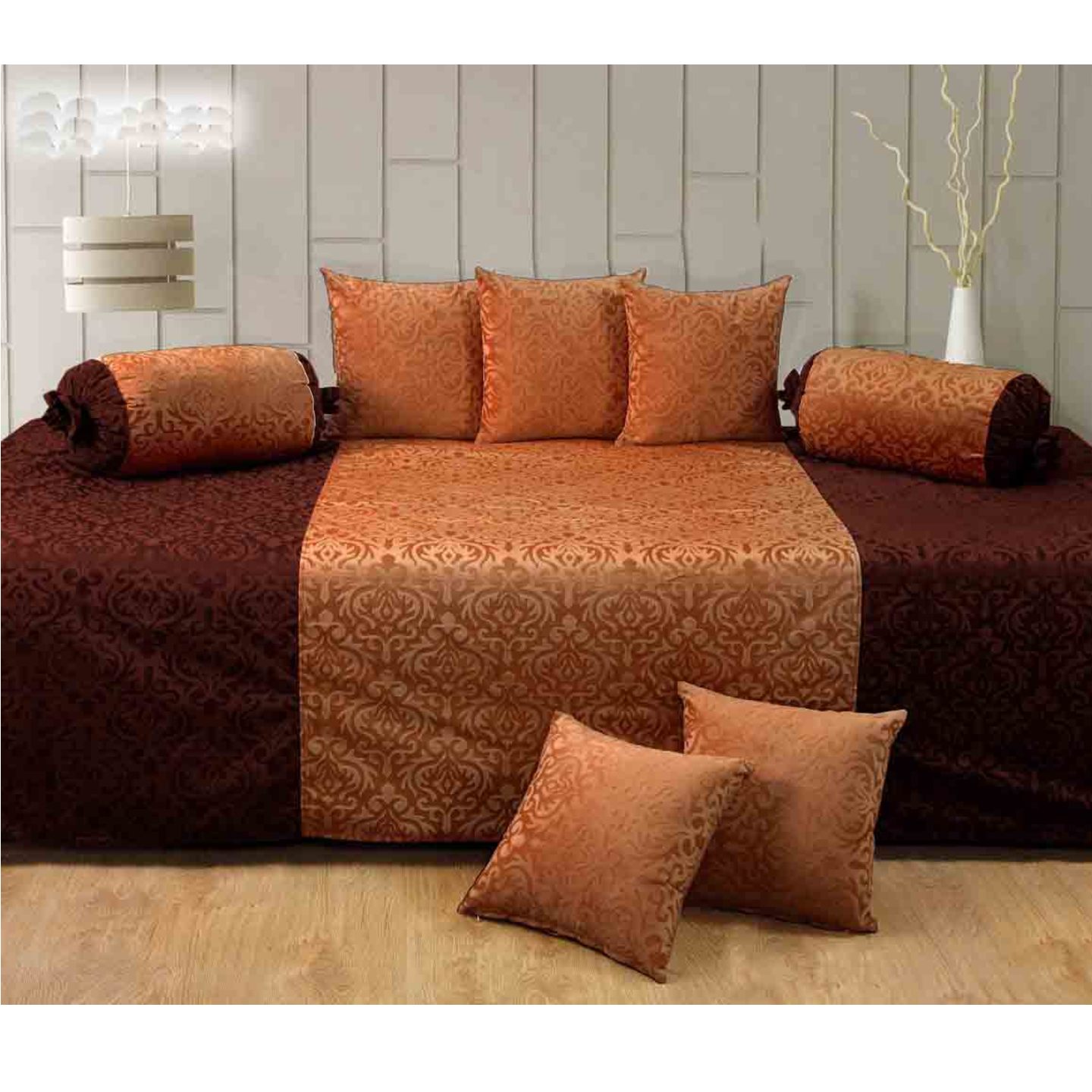 Velvet Diwan Setcontent 1 Single Bed Sheet, 5 Cushion Cover, 2 Bolster, Total - 8 Pcs Set, Exclusive Design