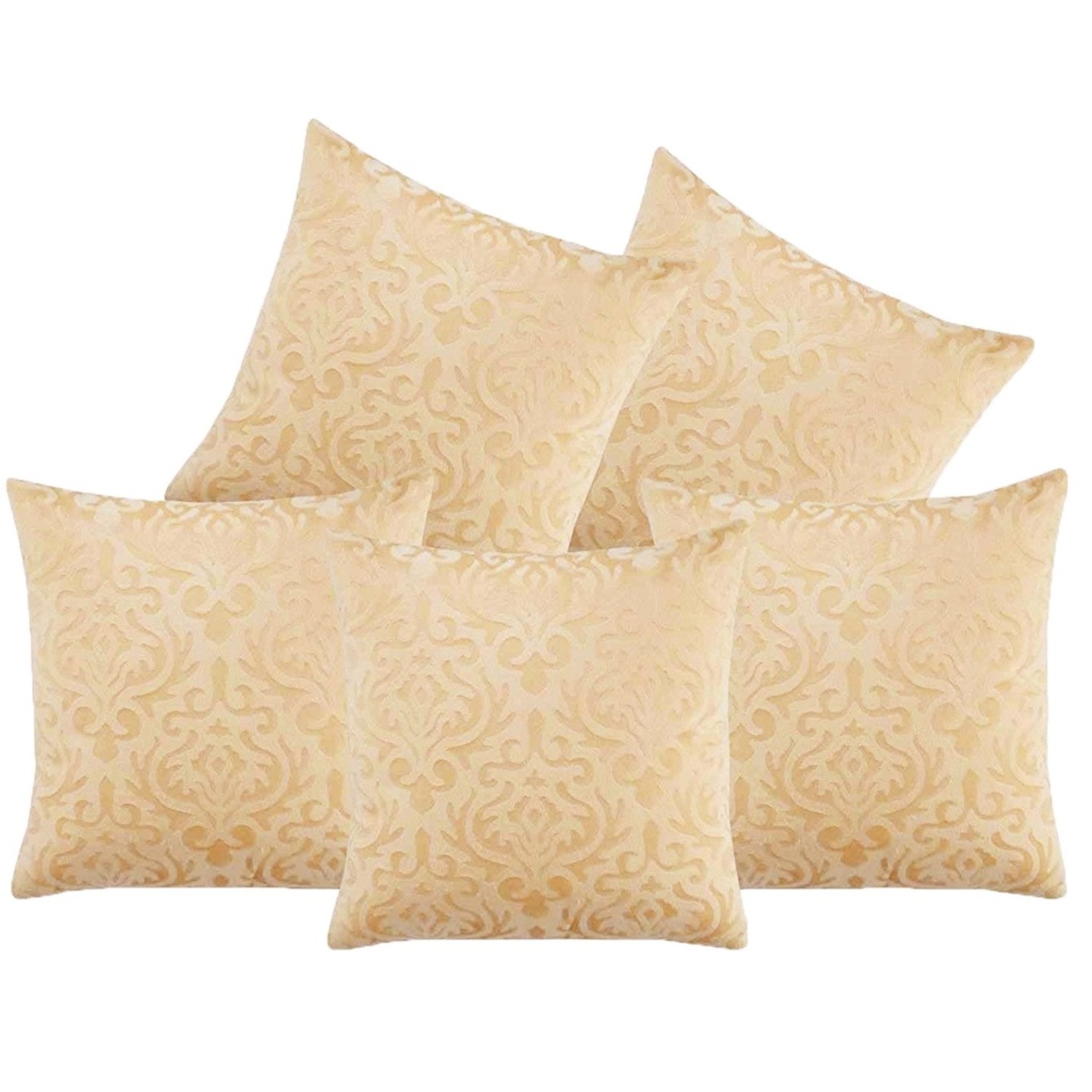 Handtex Home Velvet Cushion Covers 40.64x40.64 cm16x16 inches, - Set of 5  Beige