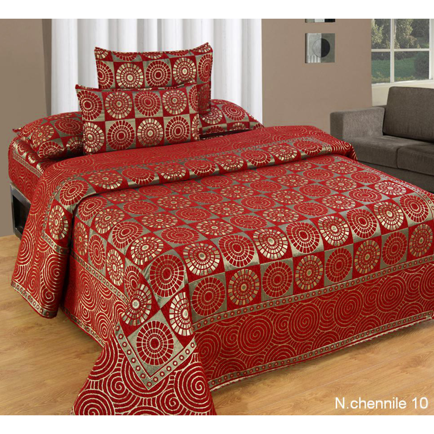 Handtex Home Maroon Chenille Queen  Size Double Bed sheet With Two Pillow Covers