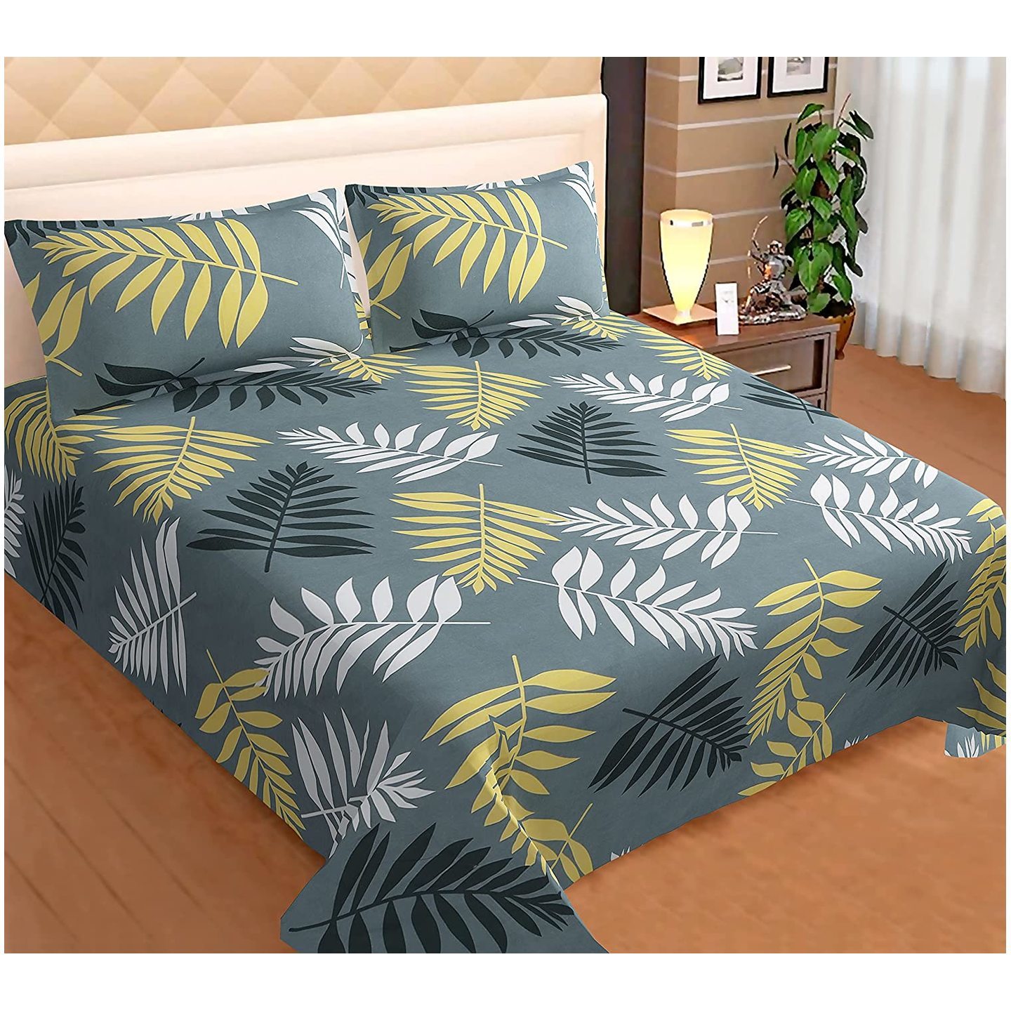 300TC Cotton Printed Double Bedsheet 2 Pillow Cover Size 90 x 100 inch  17 x 27 inch